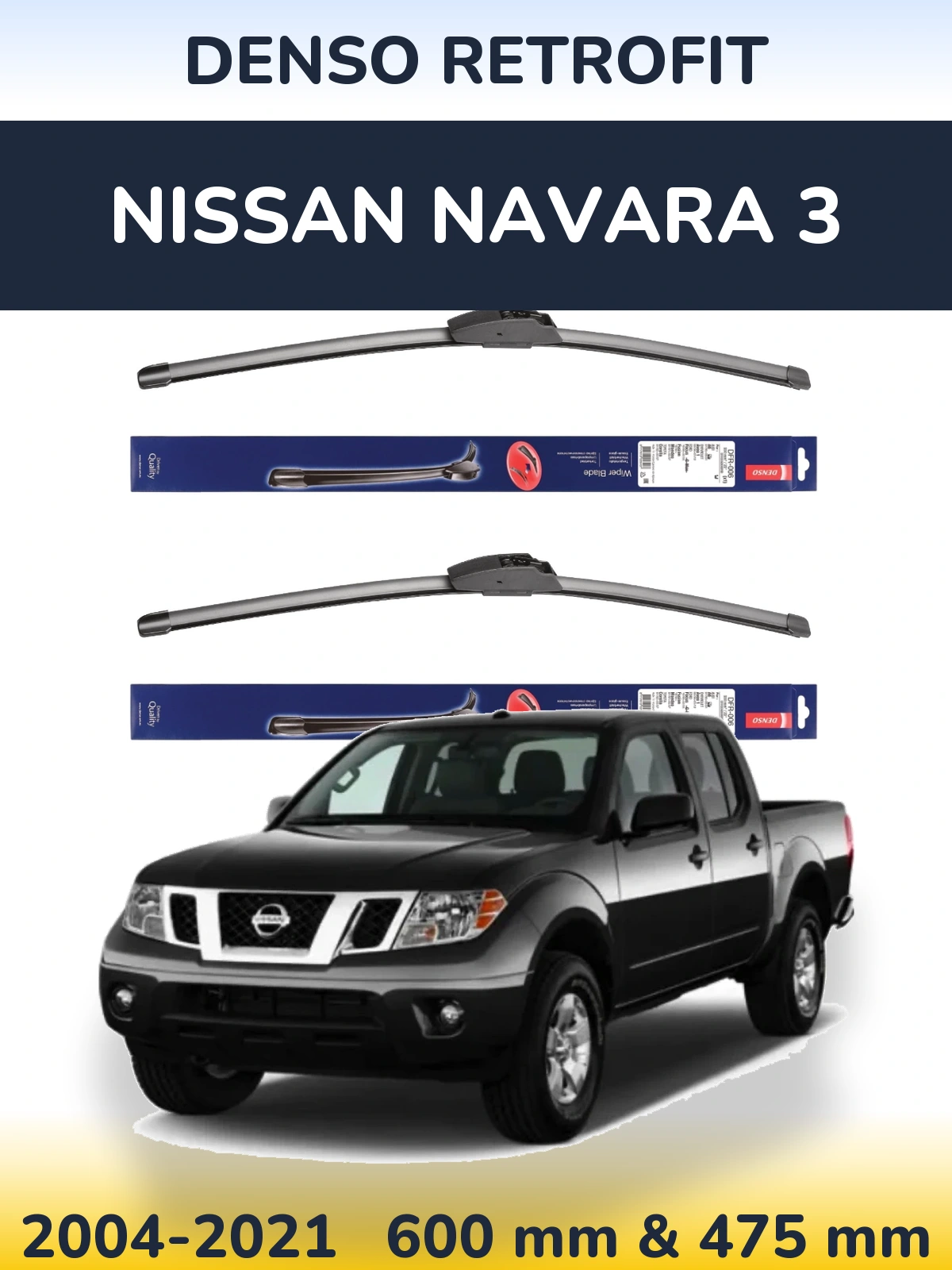 Sada předních stěračů Denso Retrofit 600 a 475 mm pro Nissan Navara 3 2004-2021