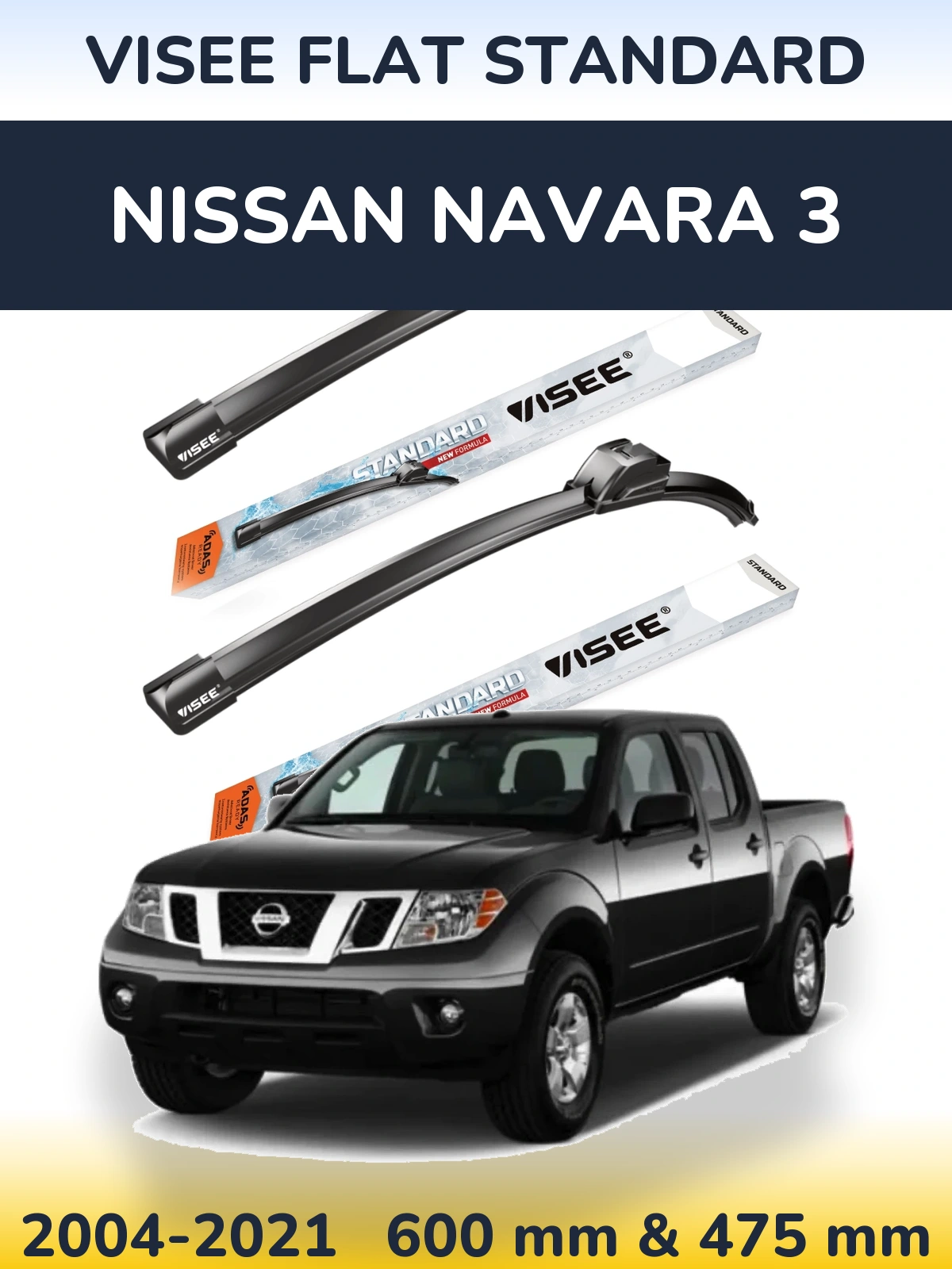 Sada předních stěračů VISEE FLAT STANDARD 600 a 475 mm pro Nissan Navara 3 2004-2021