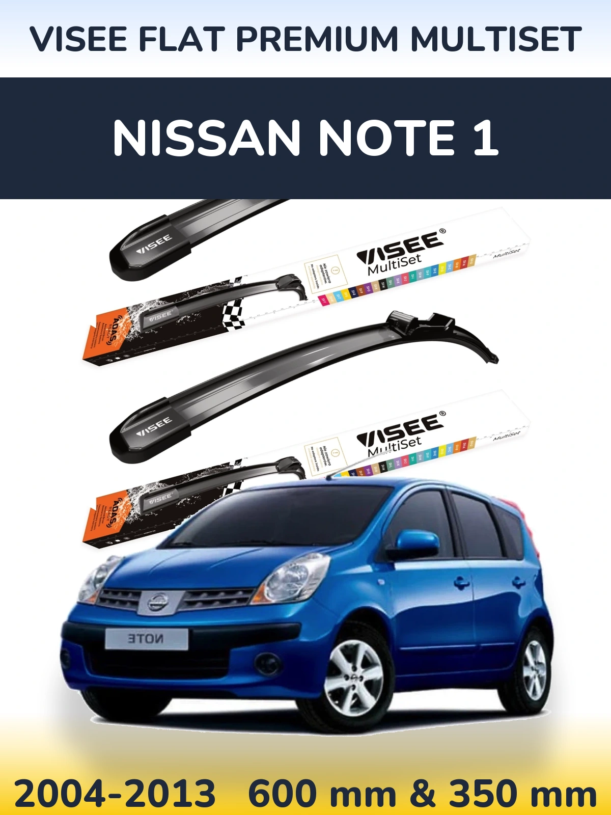 Sada předních stěračů VISEE FLAT PREMIUM MultiSet 600 a 350 mm pro Nissan Note 1 2004-2013