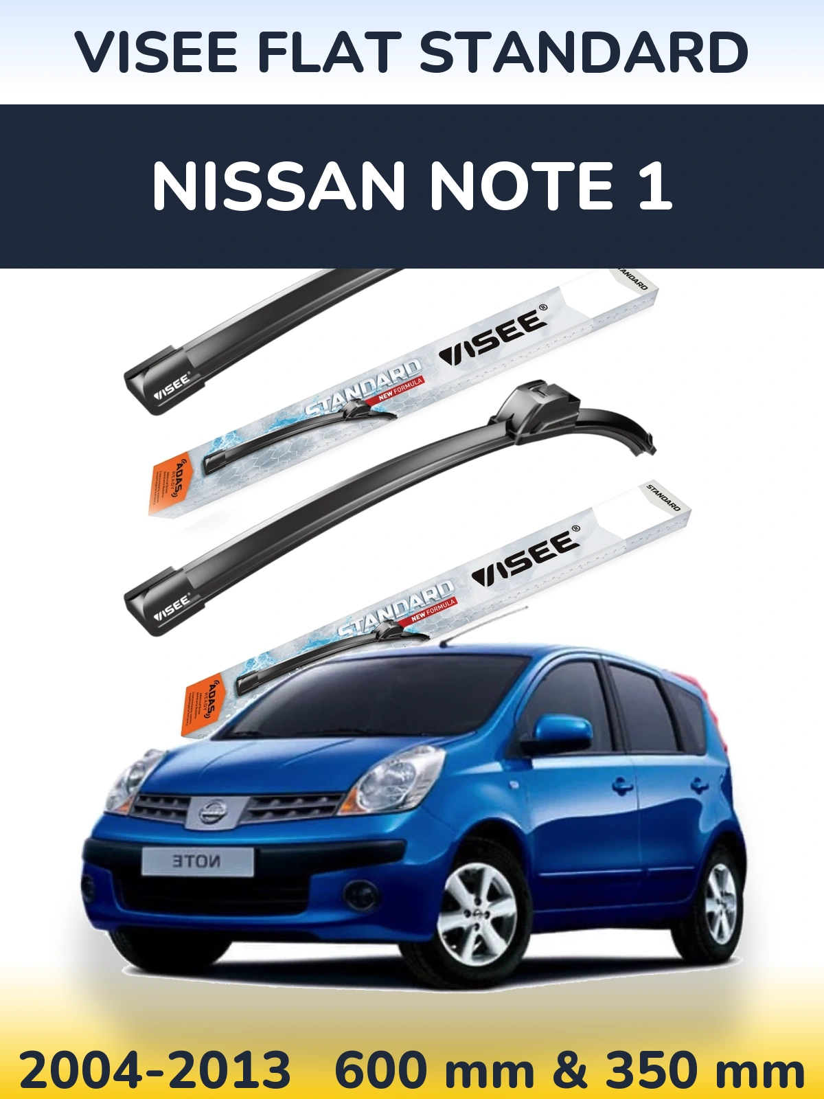 Sada předních stěračů VISEE FLAT STANDARD 600 a 350 mm pro Nissan Note 1 2004-2013