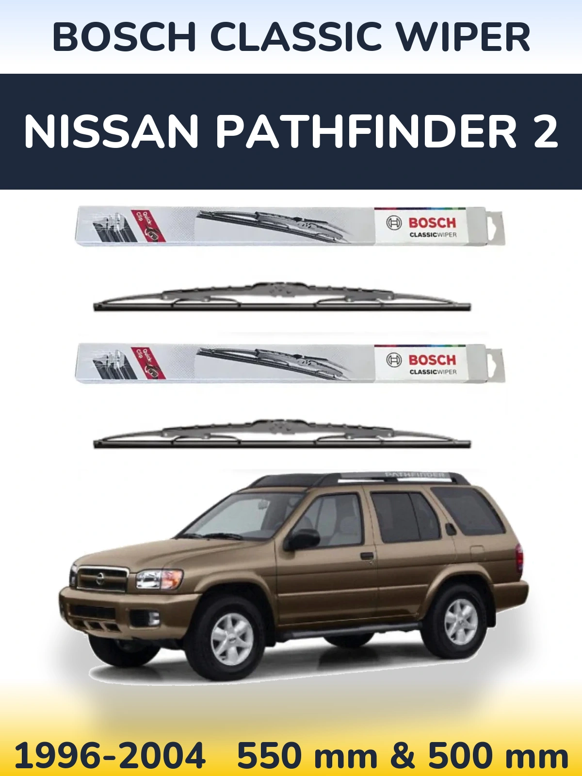 Sada předních stěračů BOSCH Classic Wiper 550 a 500 mm pro Nissan Pathfinder 2 1996-2004