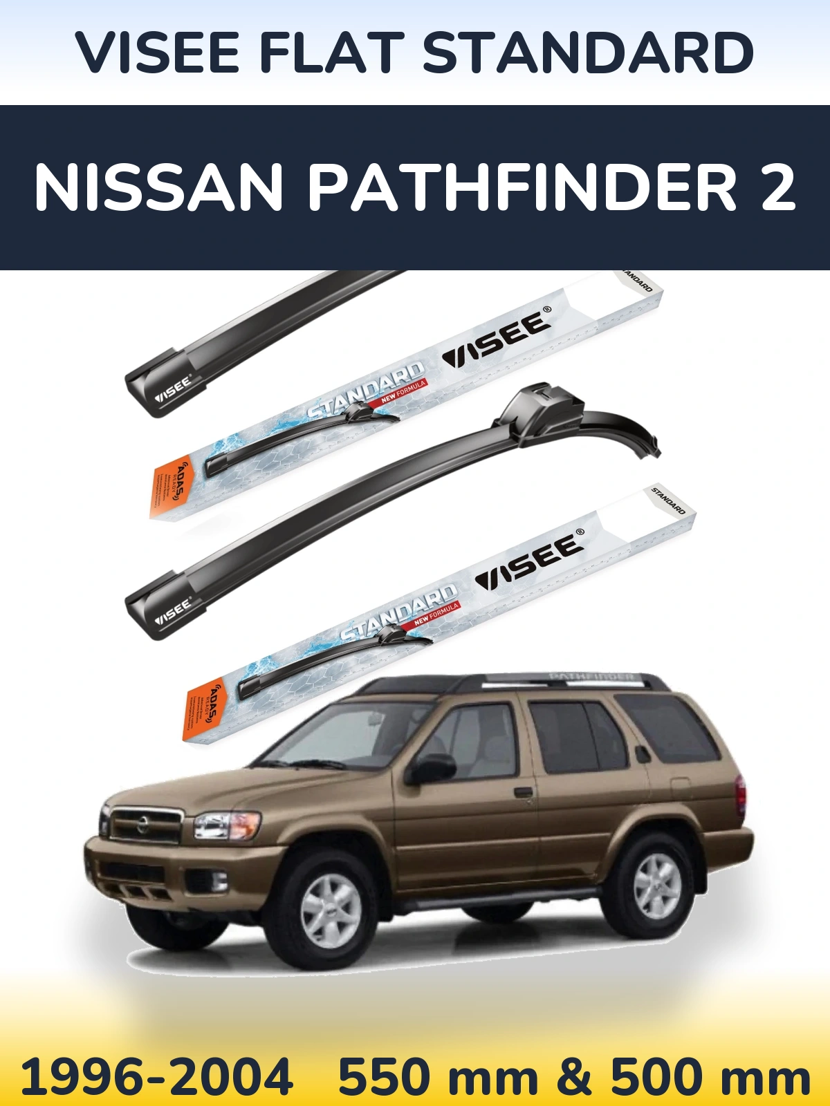 Sada předních stěračů VISEE FLAT STANDARD 550 a 500 mm pro Nissan Pathfinder 2 1996-2004
