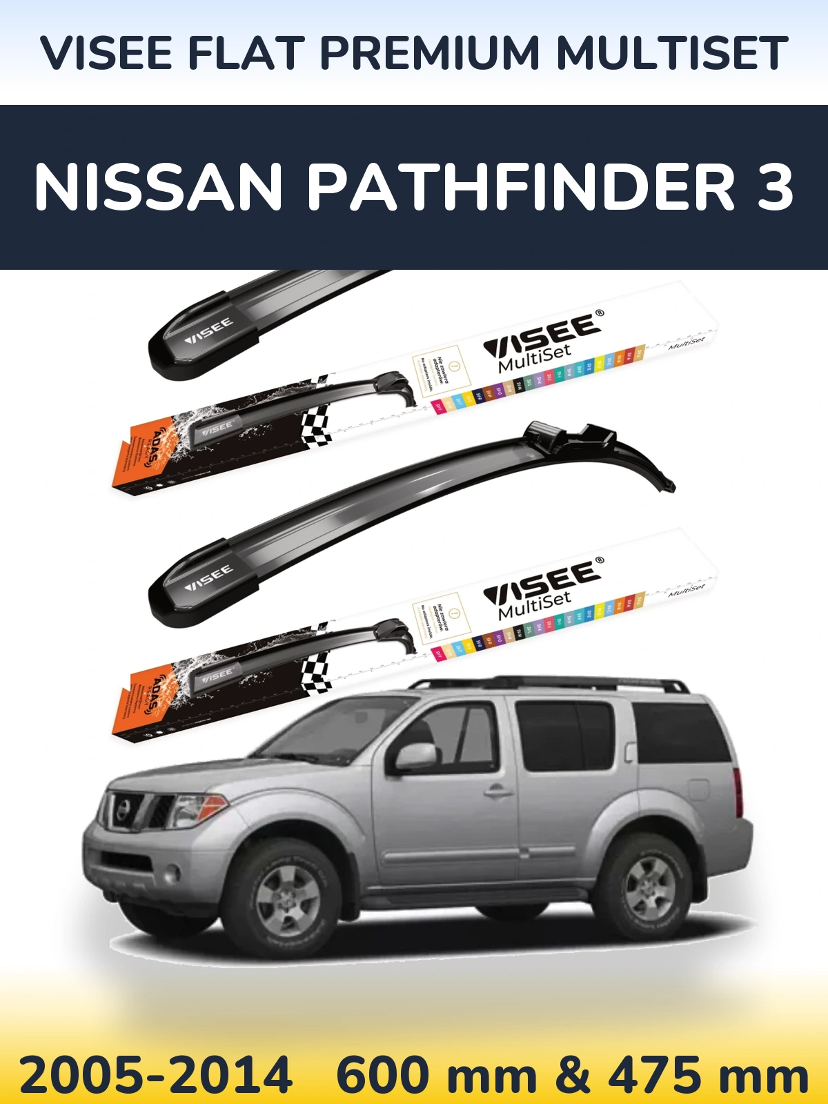 Sada předních stěračů VISEE FLAT PREMIUM MultiSet 600 a 475 mm pro Nissan Pathfinder 3 2005-2014