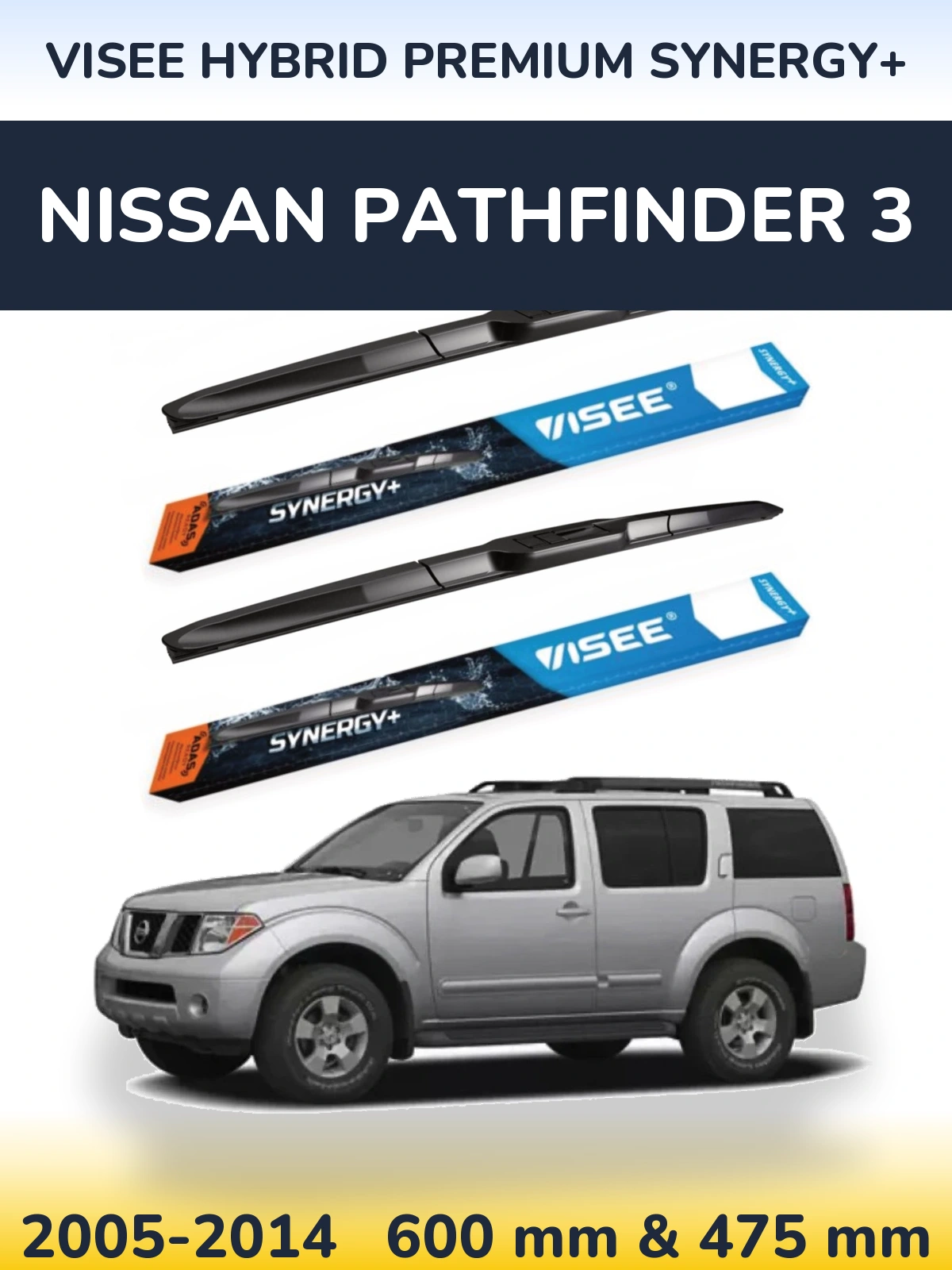 Sada předních stěračů VISEE HYBRID PREMIUM SYNERGY+ 600 a 475 mm pro Nissan Pathfinder 3 2005-2014