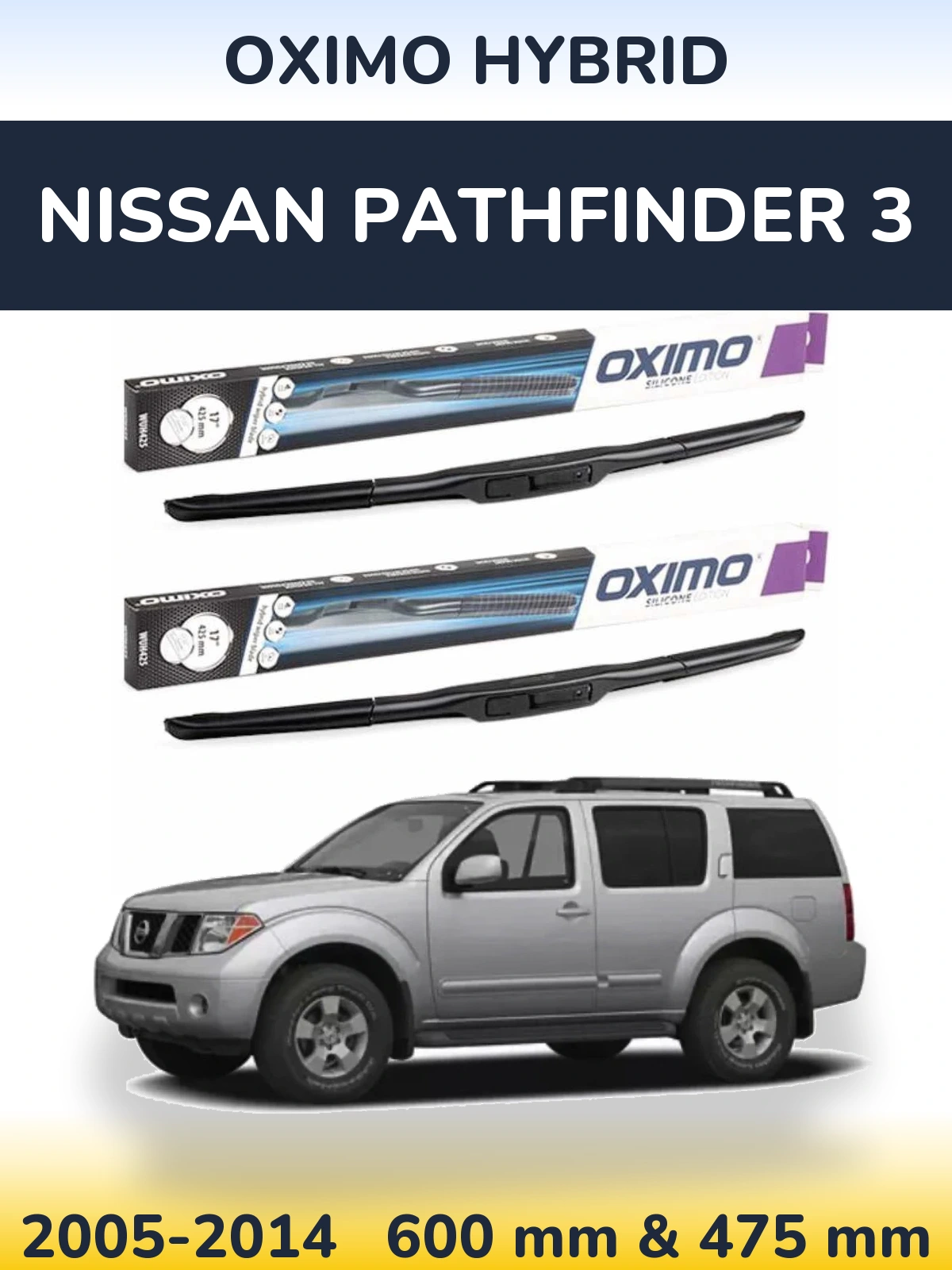 Sada předních stěračů Oximo Hybrid 600 a 475 mm pro Nissan Pathfinder 3 2005-2014