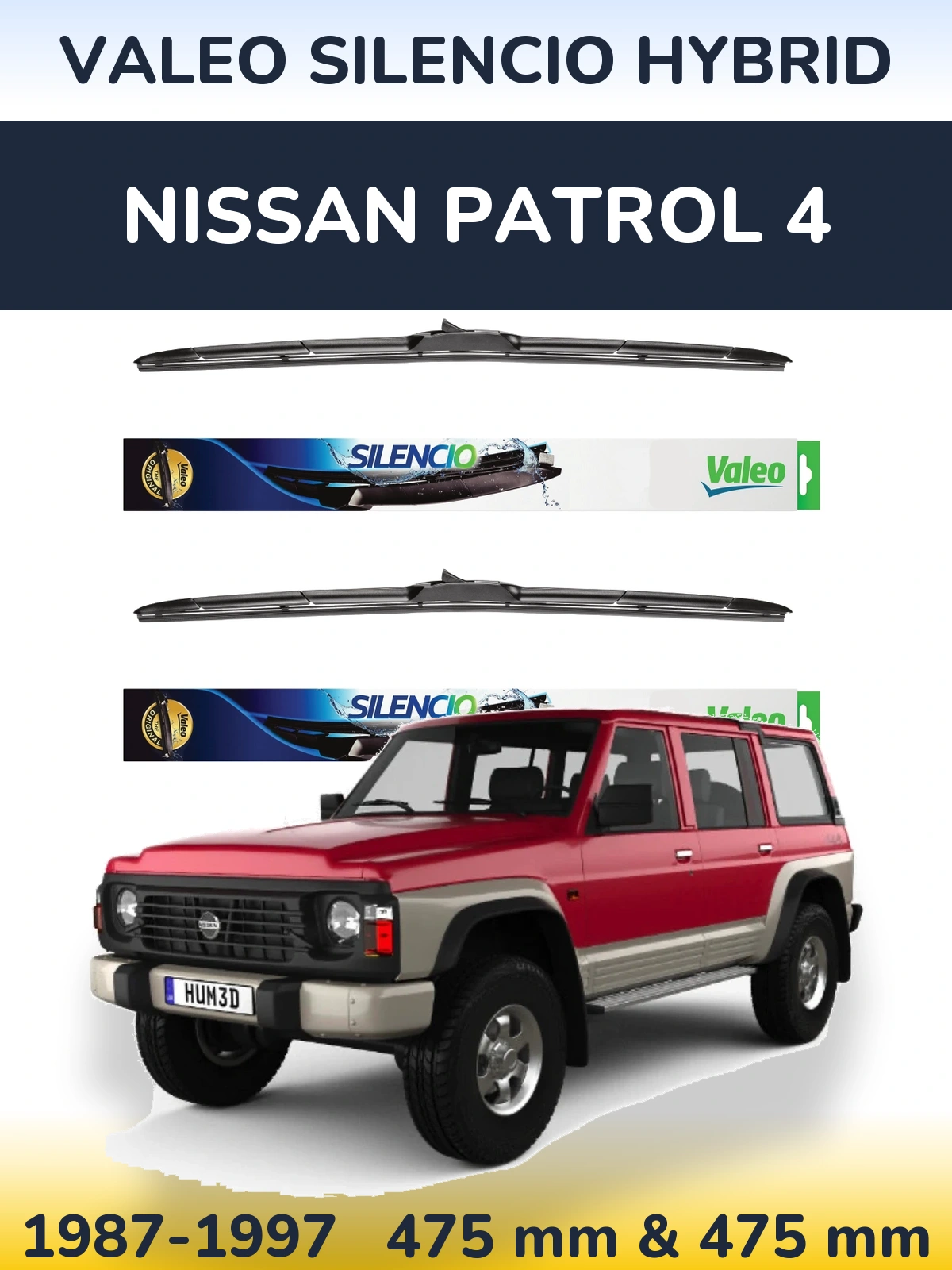 Комплект передніх щіток Valeo Silencio Hybrid 475 & 475 мм для Nissan Patrol 4 1987-1997