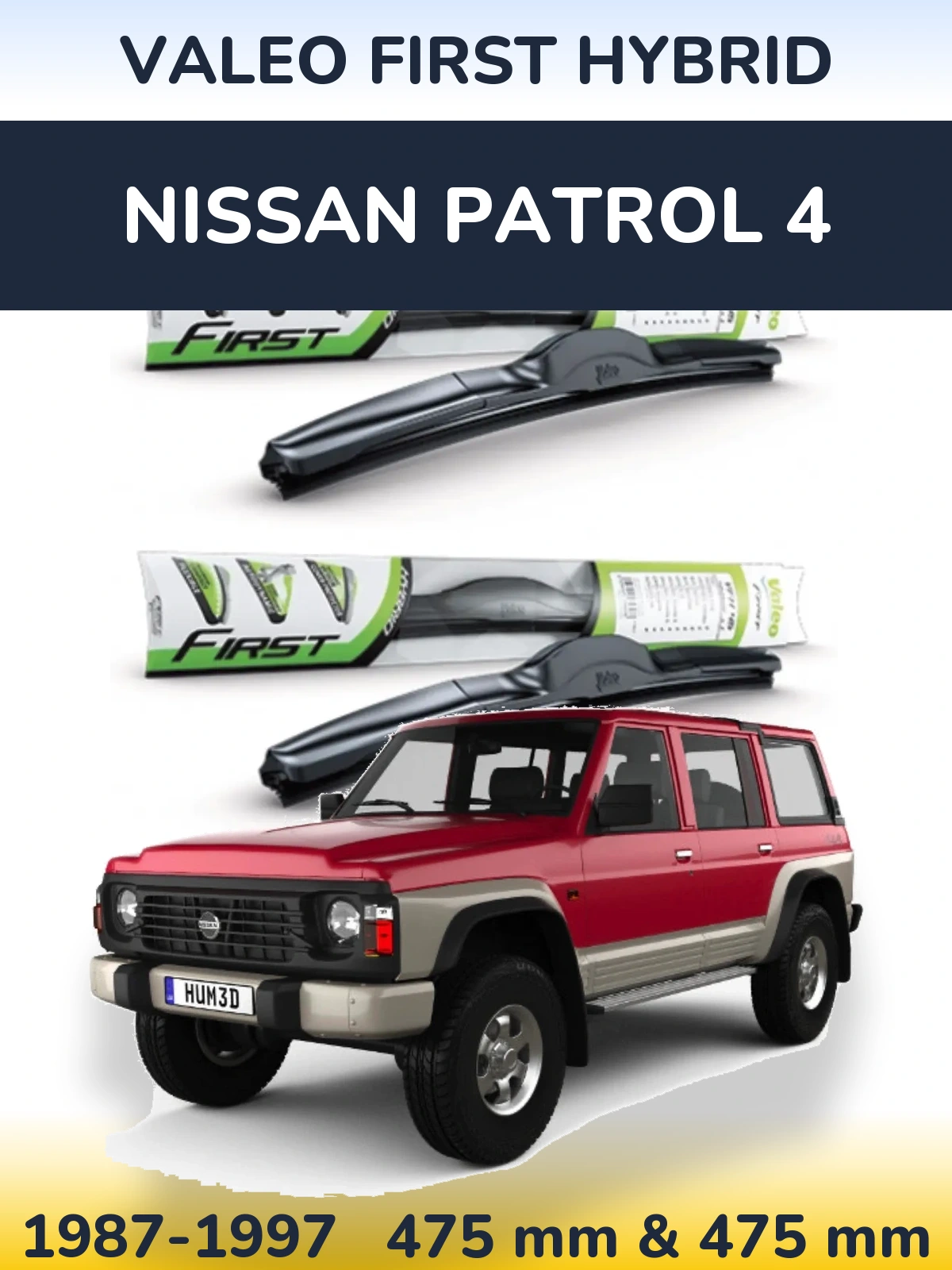 Sada předních stěračů Valeo First Hybrid 475 a 475 mm pro Nissan Patrol 4 1987-1997