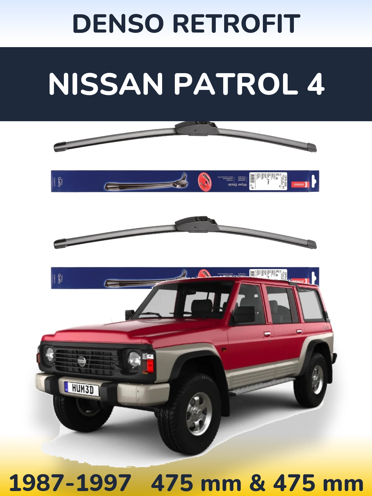 Sada předních stěračů Denso Retrofit 475 a 475 mm pro Nissan Patrol 4 1987-1997