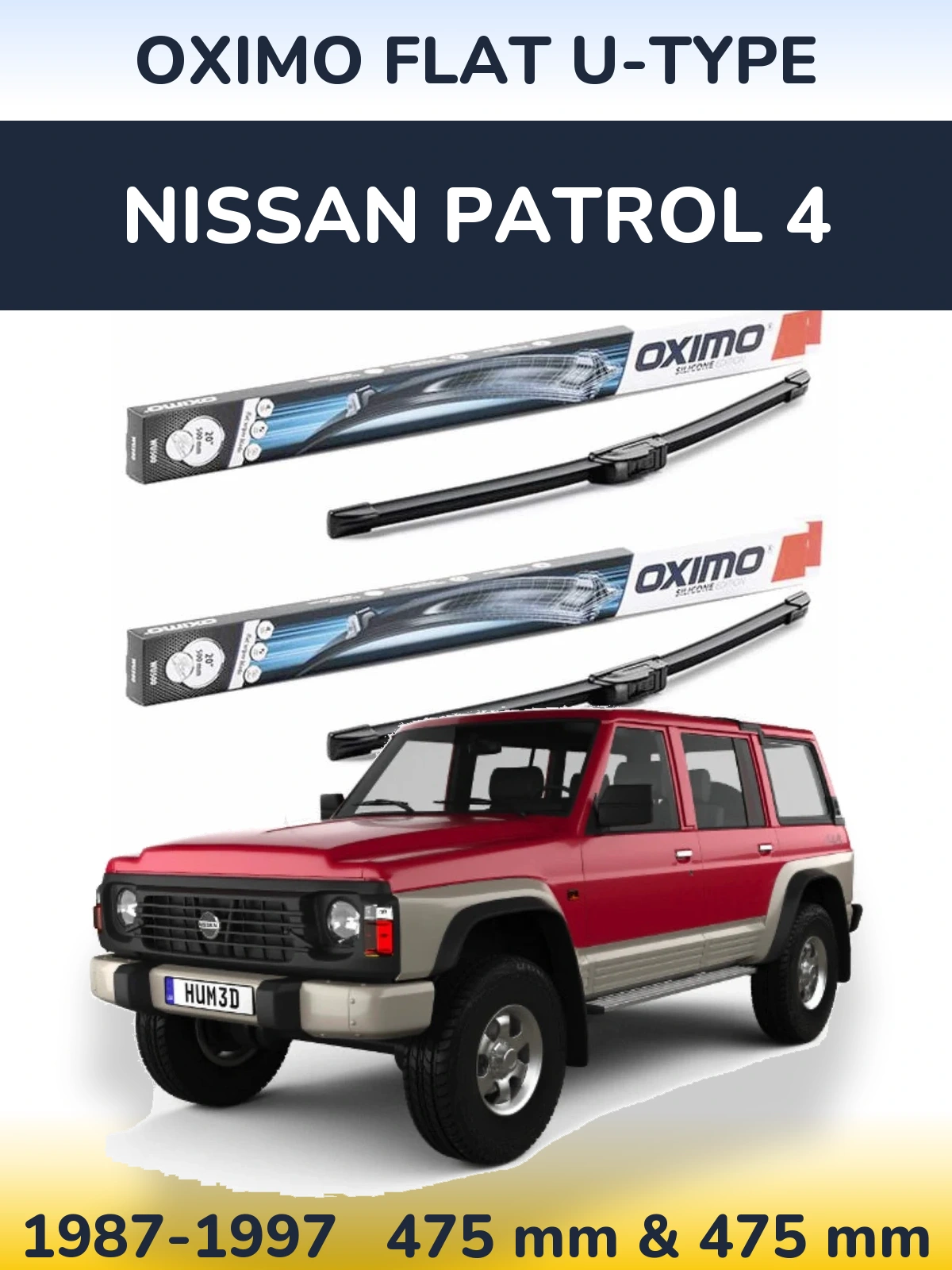 Sada předních stěračů Oximo Flat U-type 475 a 475 mm pro Nissan Patrol 4 1987-1997