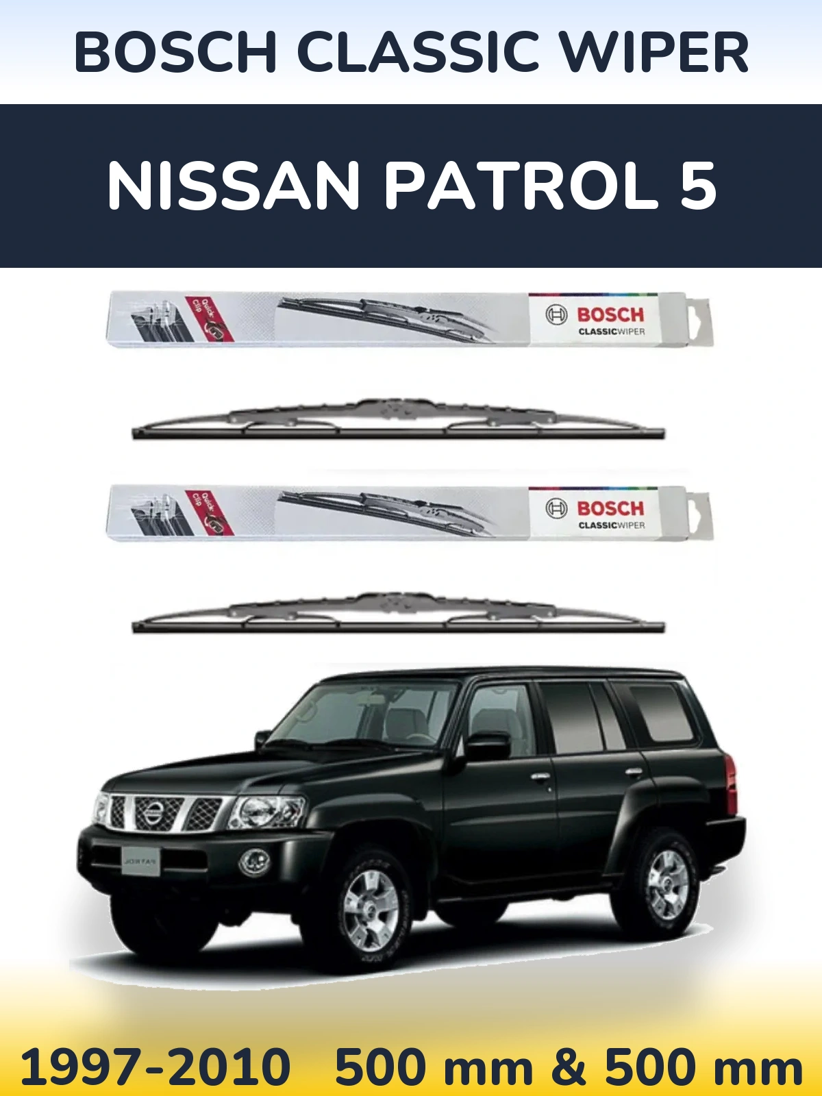 Sada předních stěračů BOSCH Classic Wiper 500 a 500 mm pro Nissan Patrol 5 1997-2010