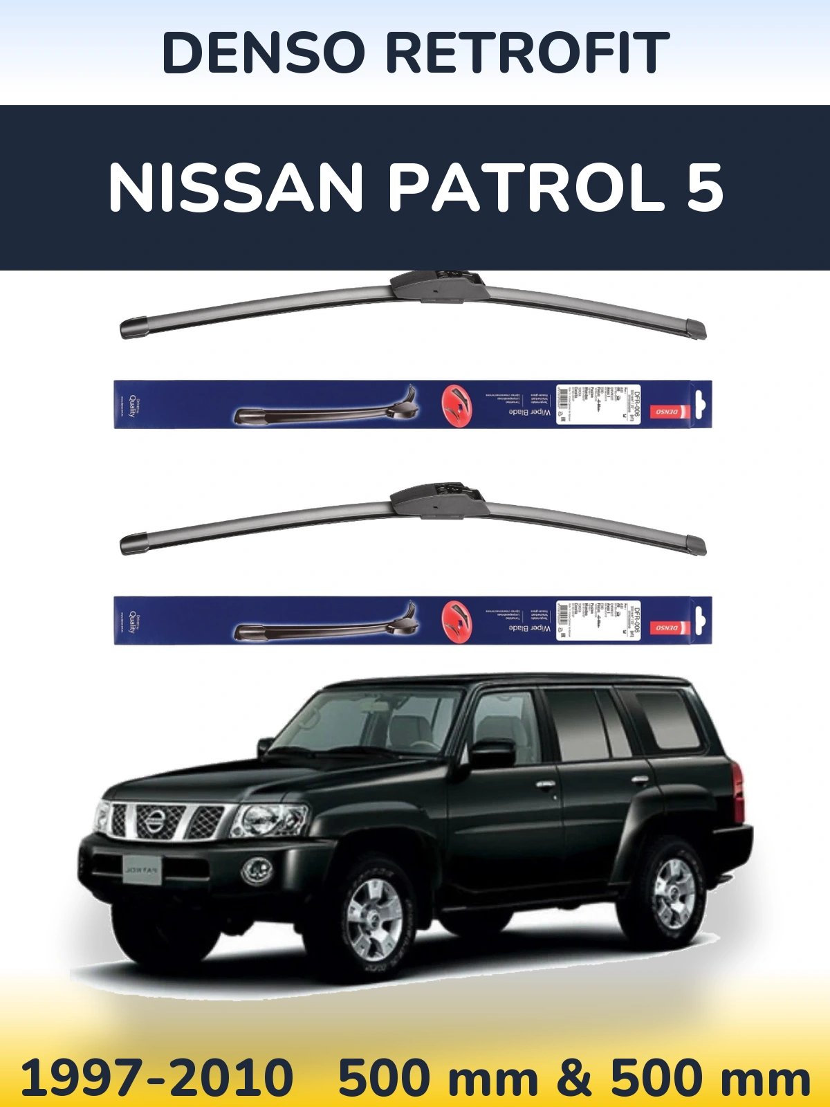 Sada předních stěračů Denso Retrofit 500 a 500 mm pro Nissan Patrol 5 1997-2010