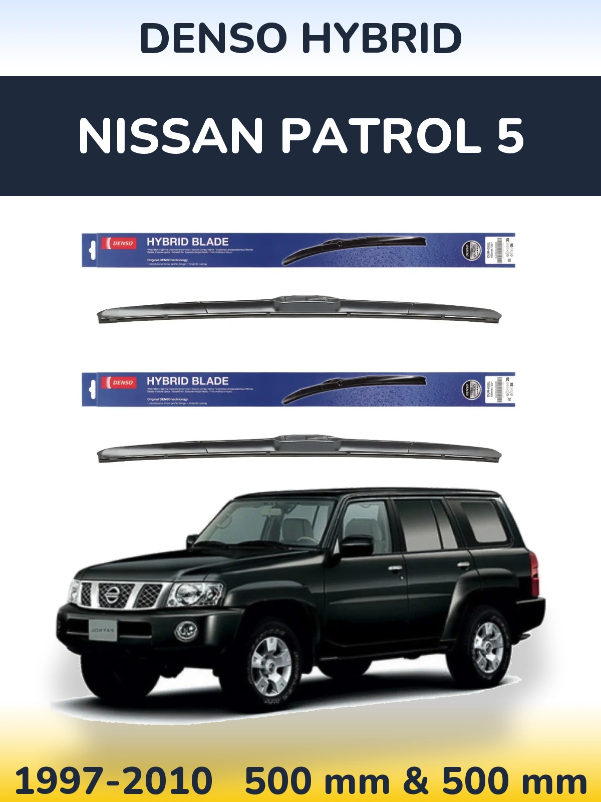 Sada předních stěračů Denso Hybrid 500 a 500 mm pro Nissan Patrol 5 1997-2010