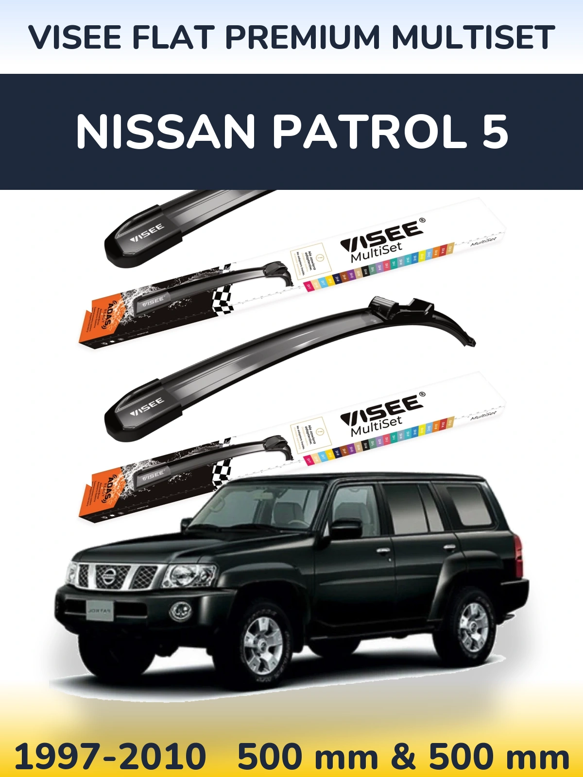 Sada předních stěračů VISEE FLAT PREMIUM MultiSet 500 a 500 mm pro Nissan Patrol 5 1997-2010