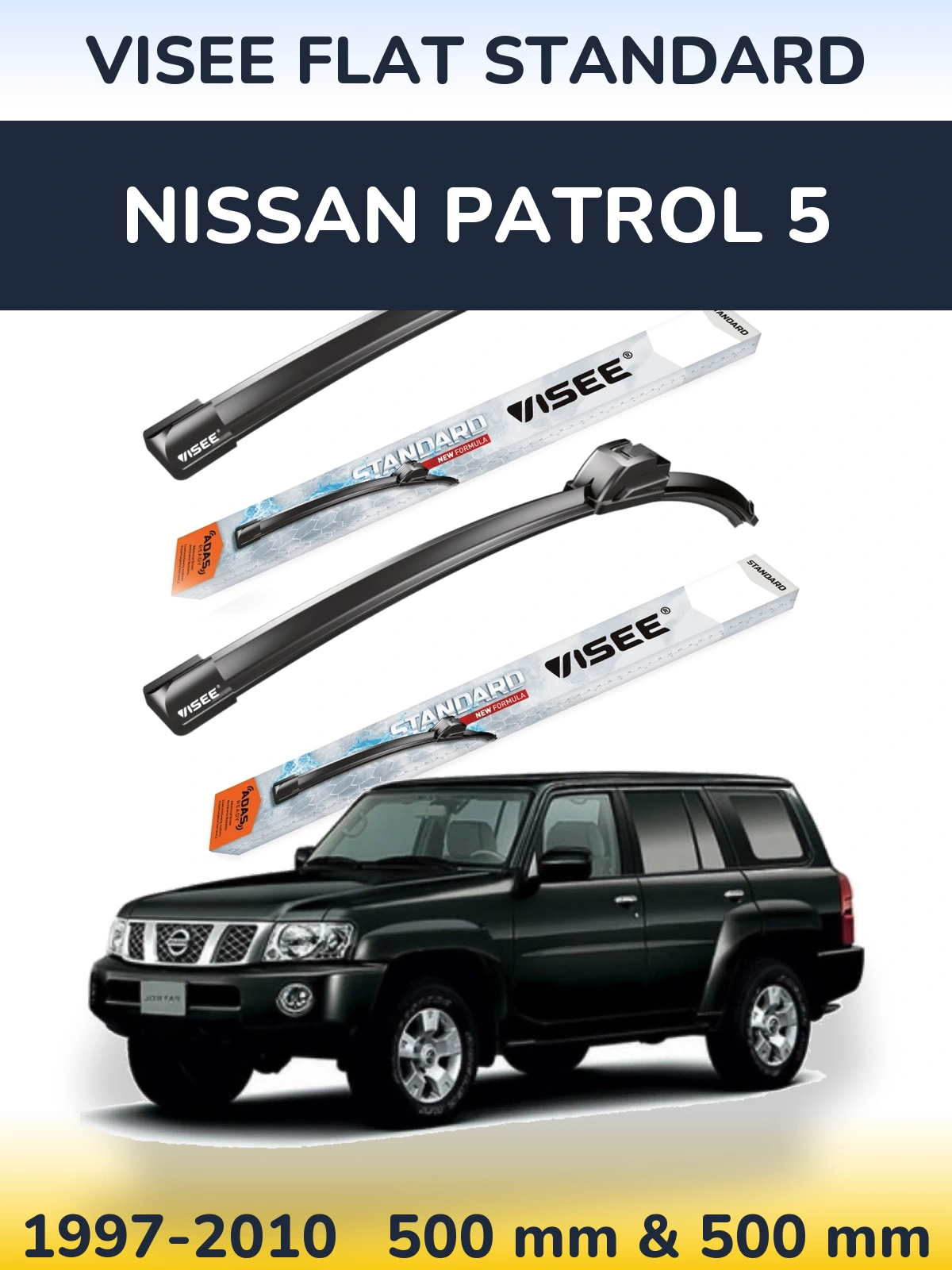 Sada předních stěračů VISEE FLAT STANDARD 500 a 500 mm pro Nissan Patrol 5 1997-2010