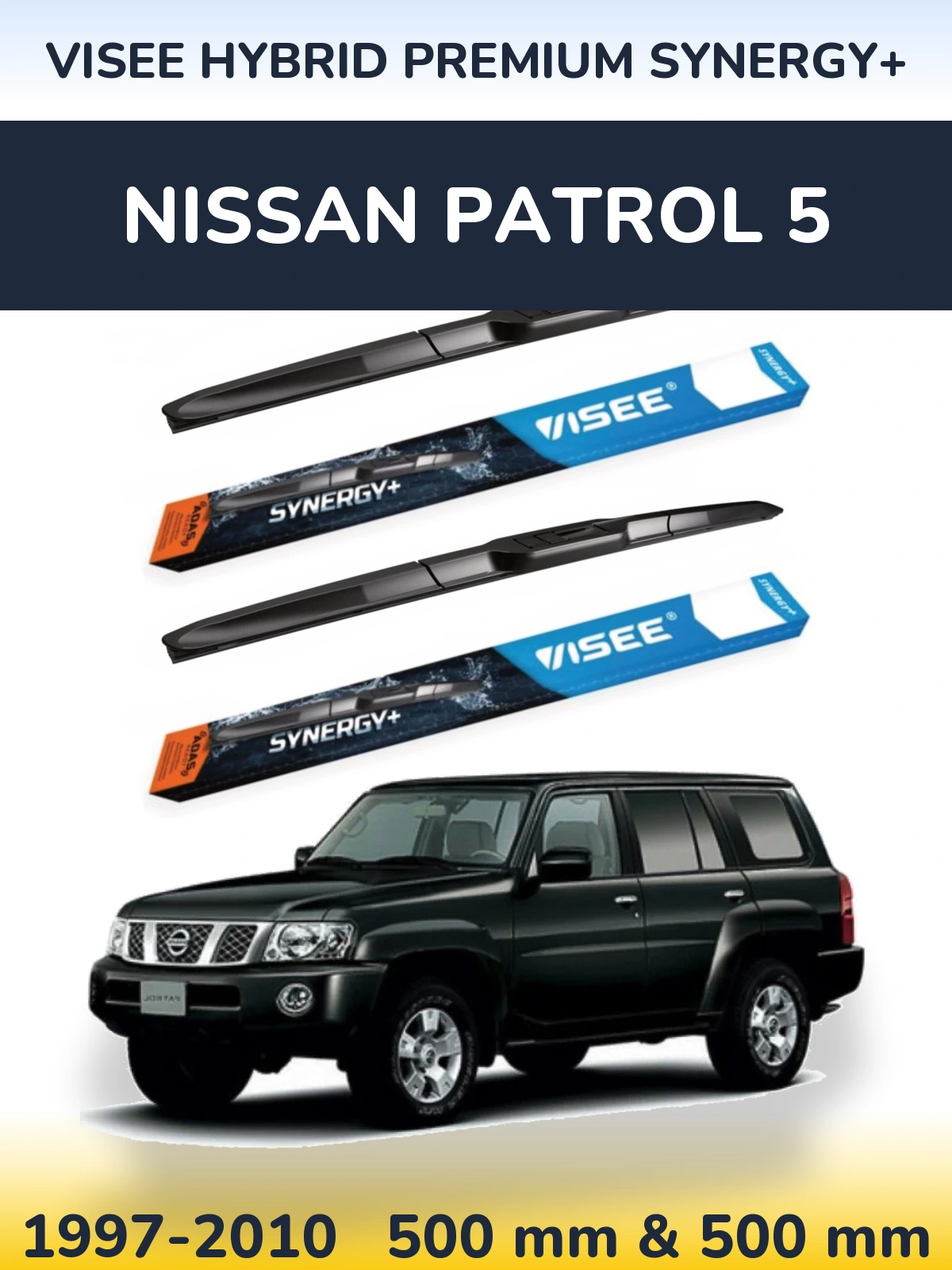 Sada předních stěračů VISEE HYBRID PREMIUM SYNERGY+ 500 a 500 mm pro Nissan Patrol 5 1997-2010