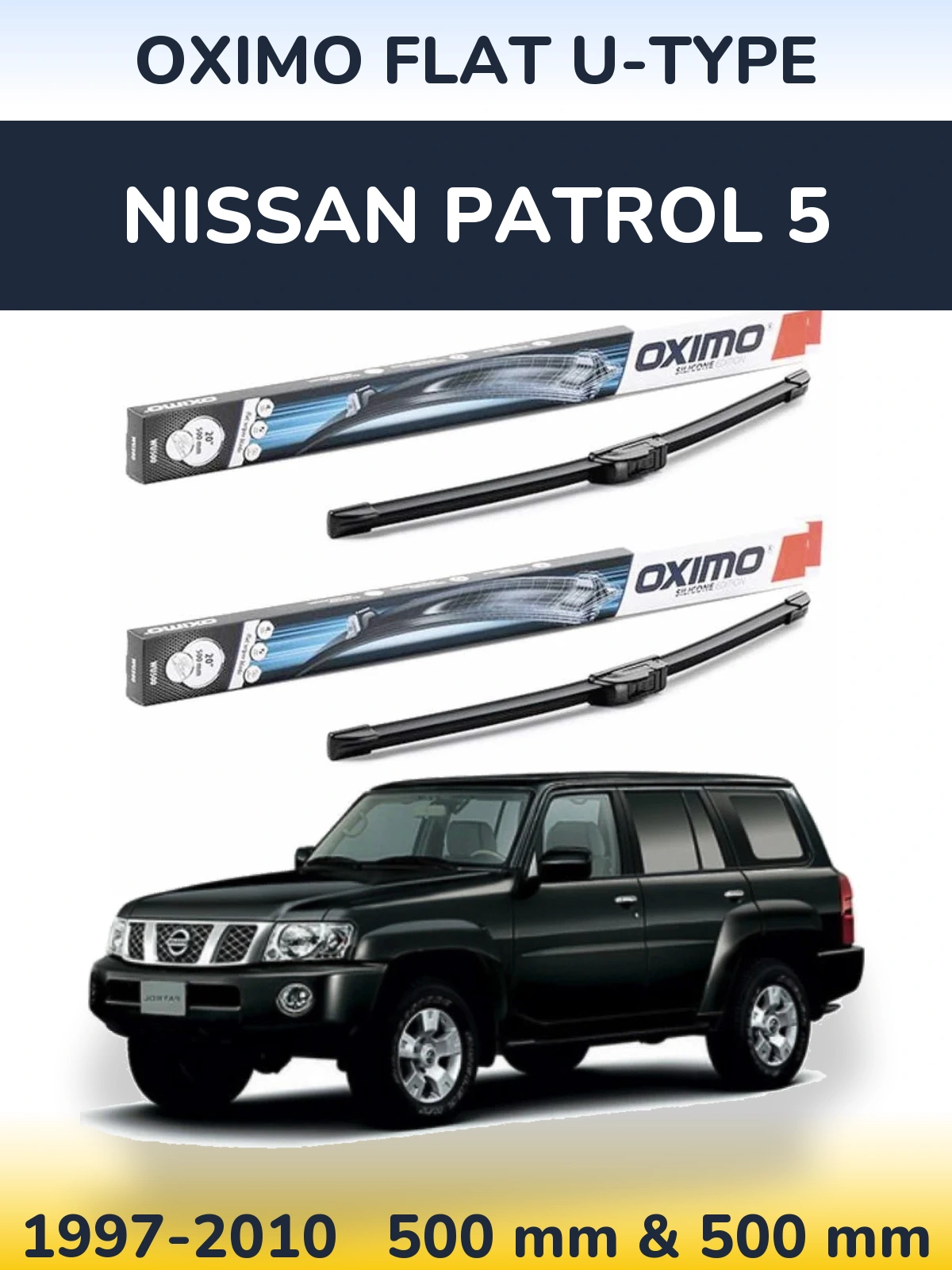 Sada předních stěračů Oximo Flat U-type 500 a 500 mm pro Nissan Patrol 5 1997-2010
