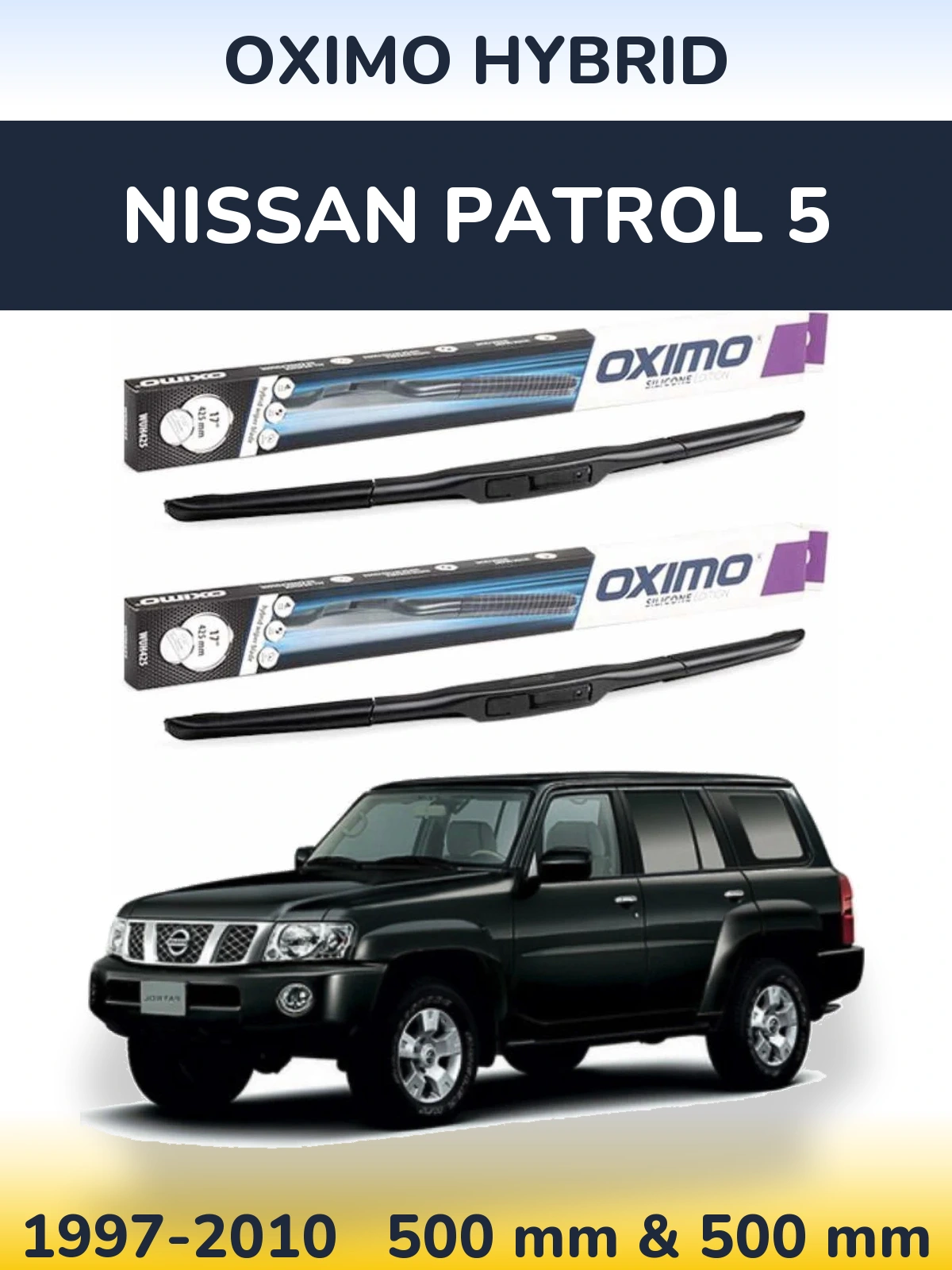 Sada předních stěračů Oximo Hybrid 500 a 500 mm pro Nissan Patrol 5 1997-2010