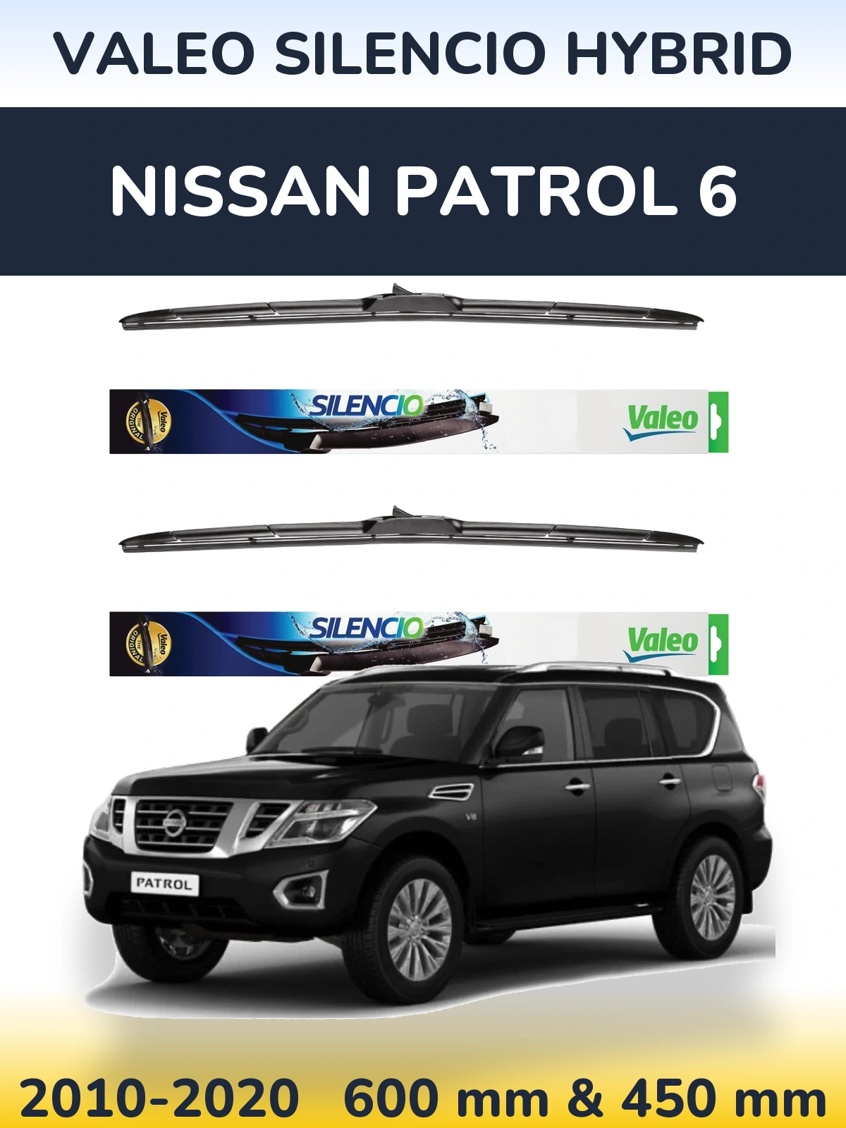 Комплект передніх щіток Valeo Silencio Hybrid 600 & 450 мм для Nissan Patrol 6 2010-2020