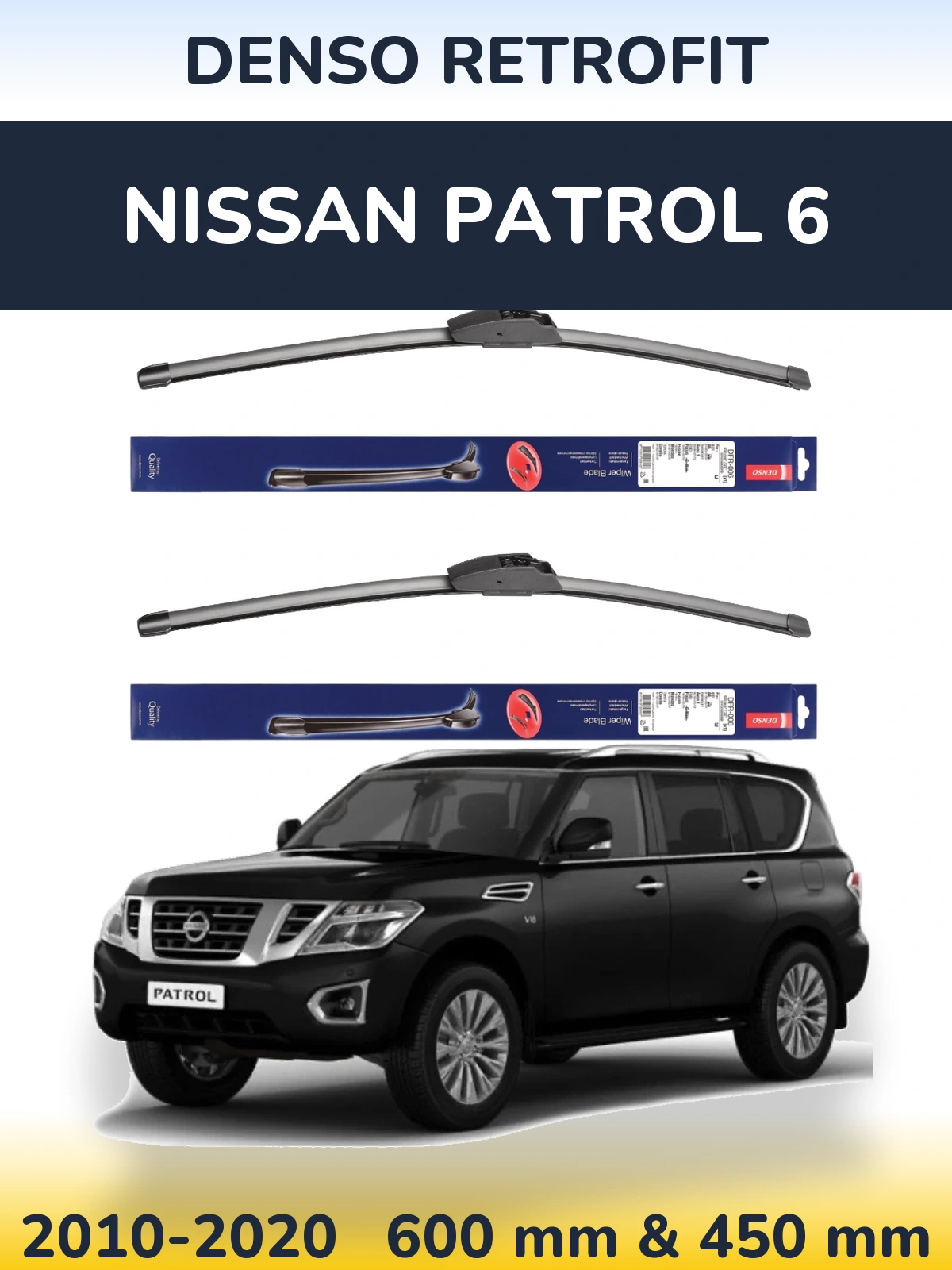 Sada předních stěračů Denso Retrofit 600 a 450 mm pro Nissan Patrol 6 2010-2020