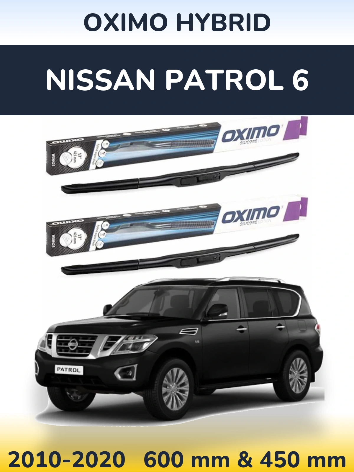 Sada předních stěračů Oximo Hybrid 600 a 450 mm pro Nissan Patrol 6 2010-2020