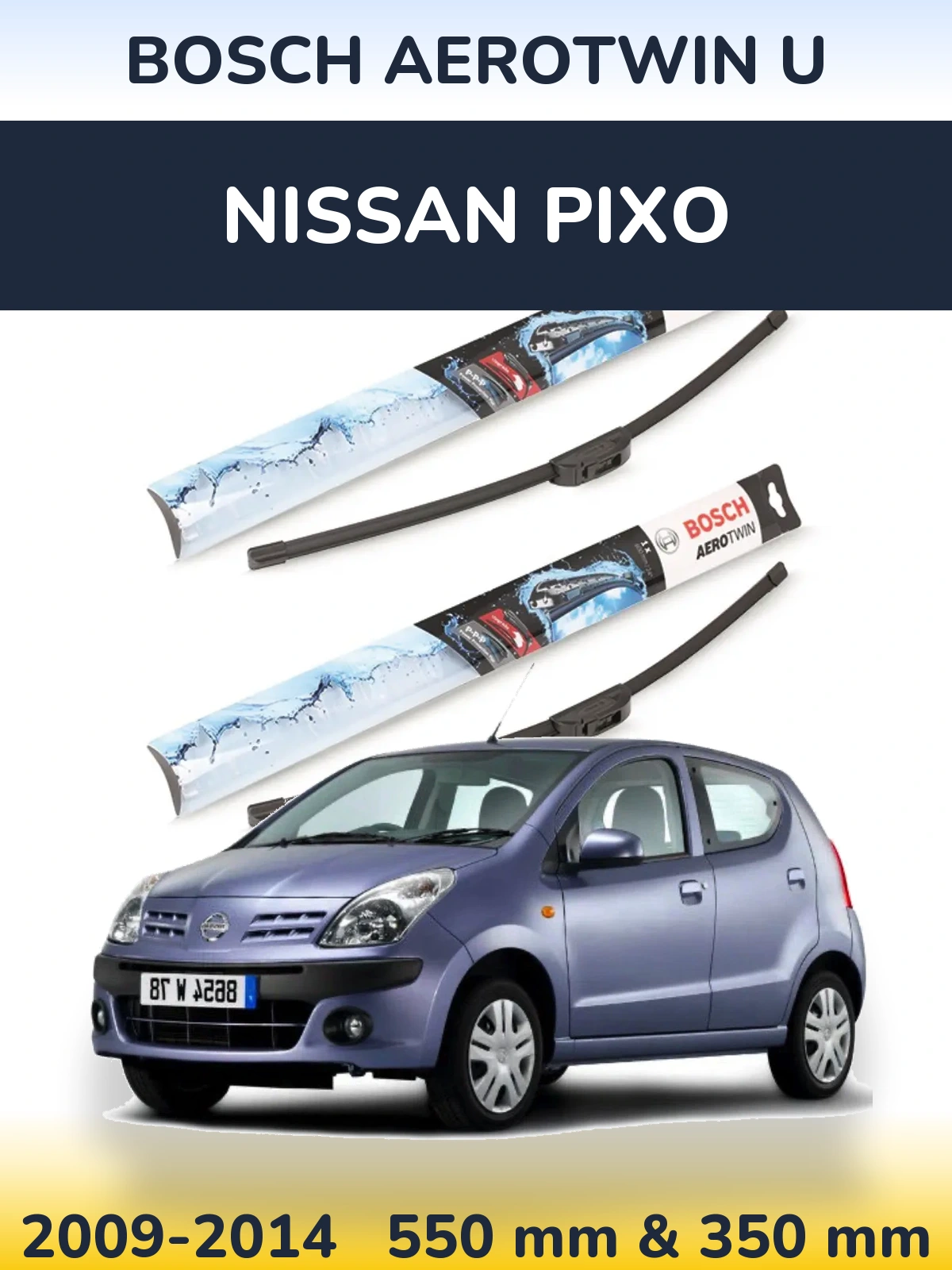 Sada předních stěračů BOSCH AeroTwin U 550 a 350 mm pro Nissan Pixo 2009-2014
