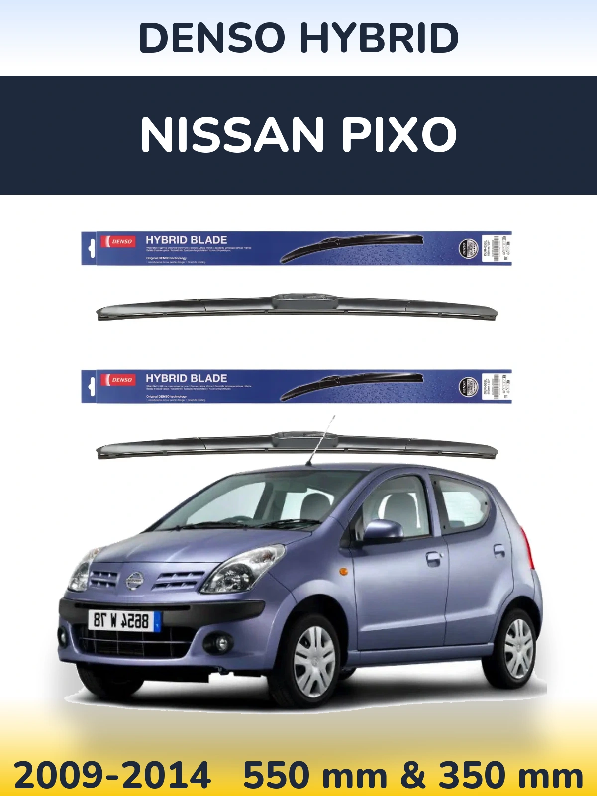 Sada předních stěračů Denso Hybrid 550 a 350 mm pro Nissan Pixo 2009-2014