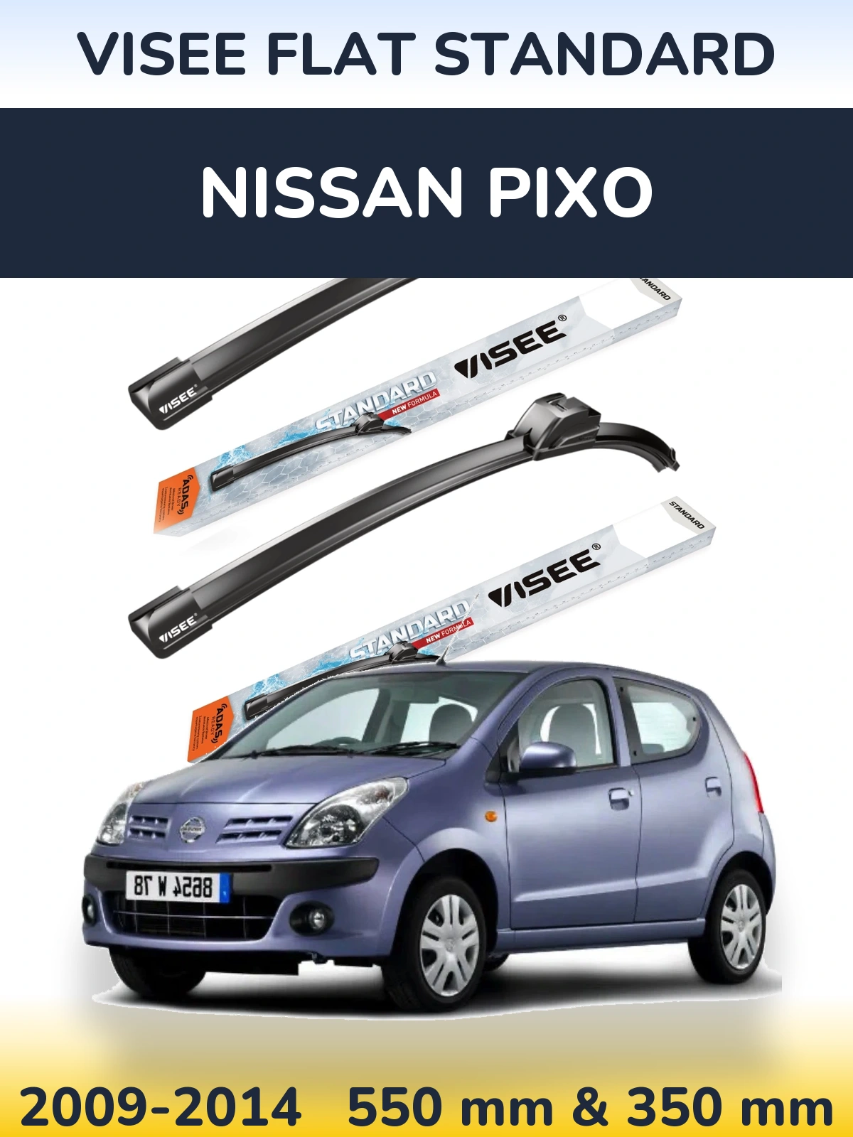 Sada předních stěračů VISEE FLAT STANDARD 550 a 350 mm pro Nissan Pixo 2009-2014