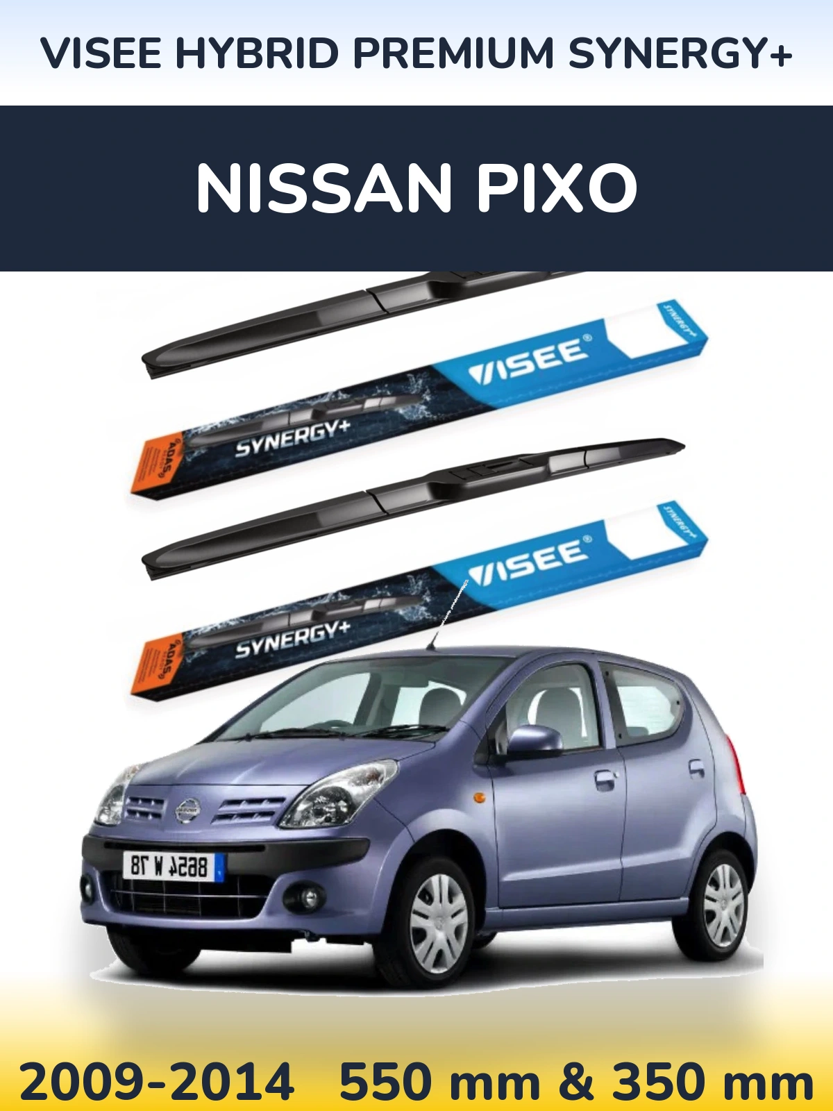 Sada předních stěračů VISEE HYBRID PREMIUM SYNERGY+ 550 a 350 mm pro Nissan Pixo 2009-2014