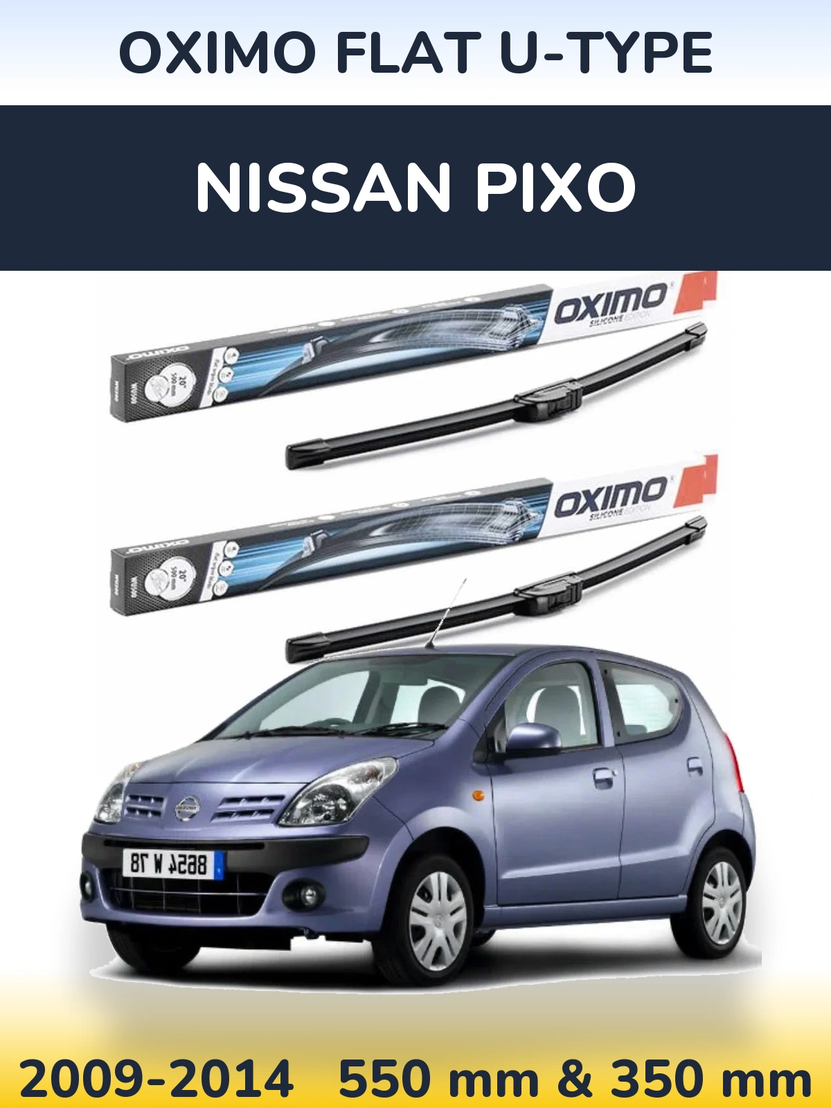 Sada předních stěračů Oximo Flat U-type 550 a 350 mm pro Nissan Pixo 2009-2014