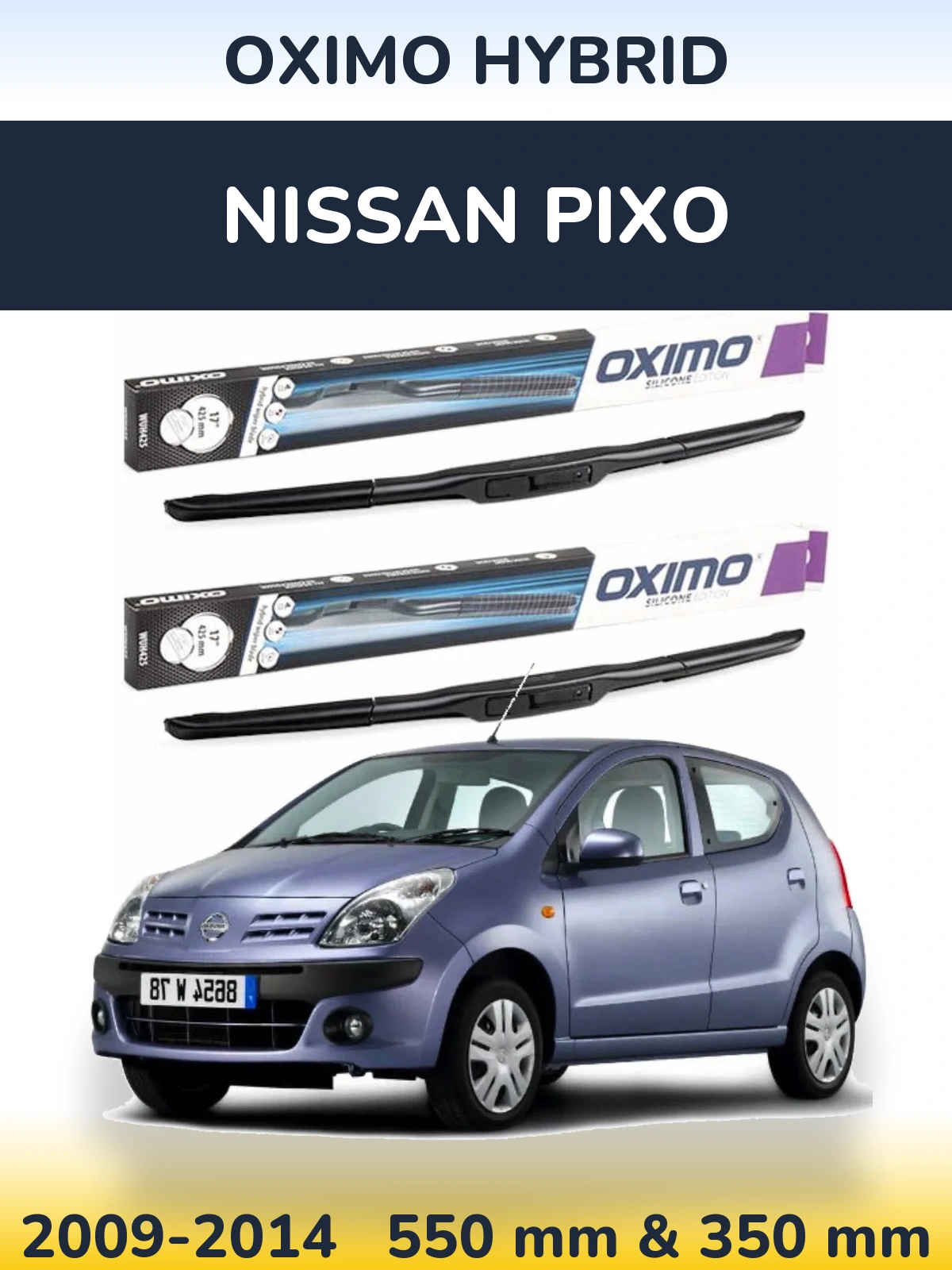 Sada předních stěračů Oximo Hybrid 550 a 350 mm pro Nissan Pixo 2009-2014