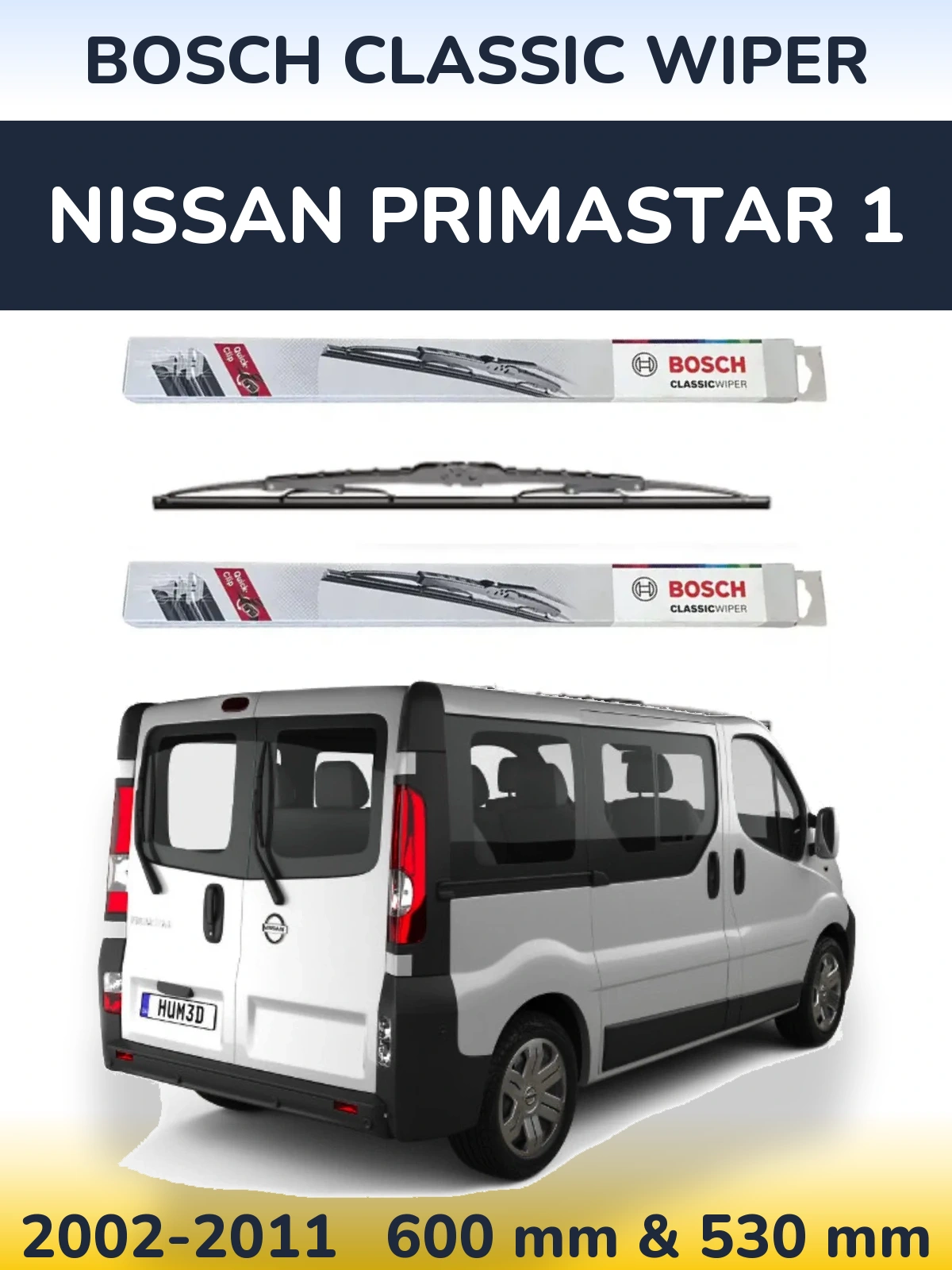 Sada předních stěračů BOSCH Classic Wiper 600 a 530 mm pro Nissan Primastar 1 2002-2011