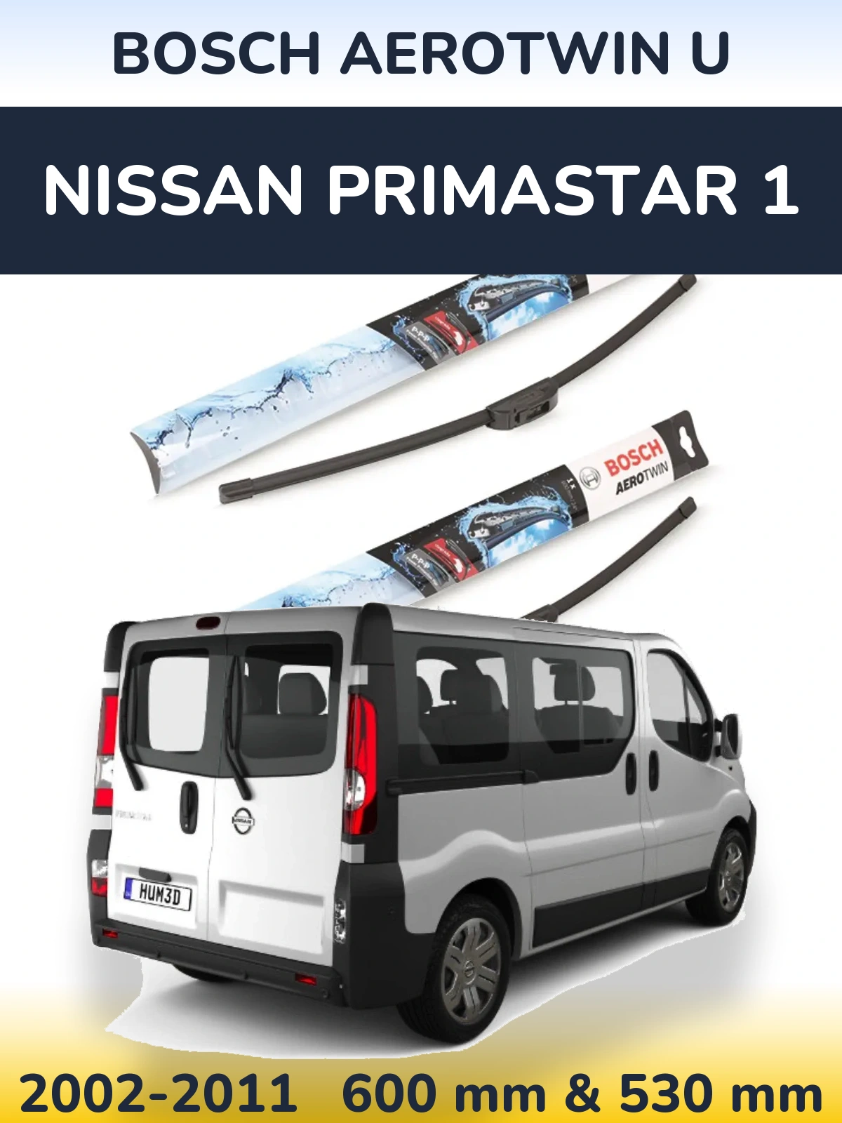 Sada předních stěračů BOSCH AeroTwin U 600 a 530 mm pro Nissan Primastar 1 2002-2011
