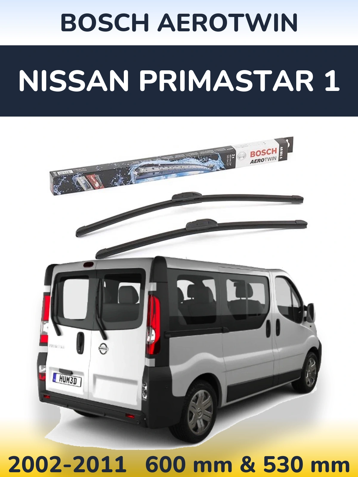 Sada předních stěračů BOSCH AeroTwin 600 a 530 mm pro Nissan Primastar 1 2002-2011