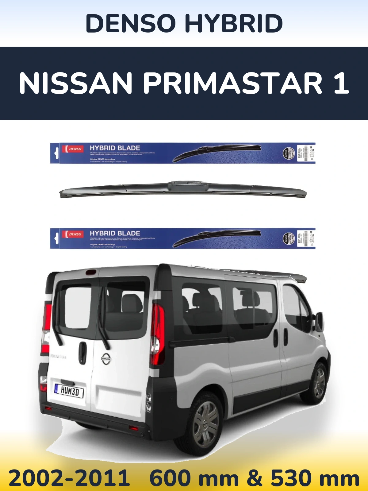 Sada předních stěračů Denso Hybrid 600 a 530 mm pro Nissan Primastar 1 2002-2011
