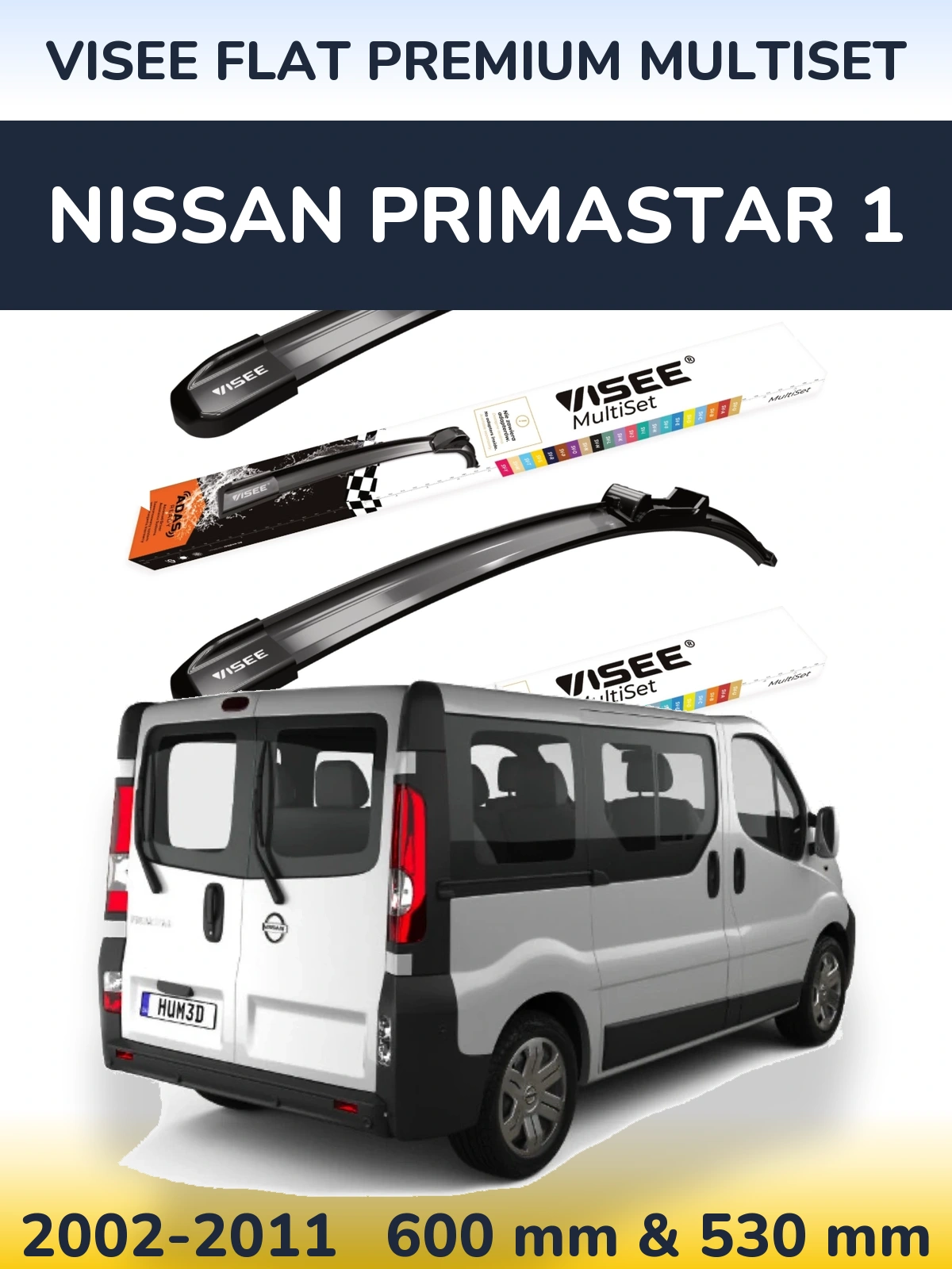 Sada předních stěračů VISEE FLAT PREMIUM MultiSet 600 a 530 mm pro Nissan Primastar 1 2002-2011