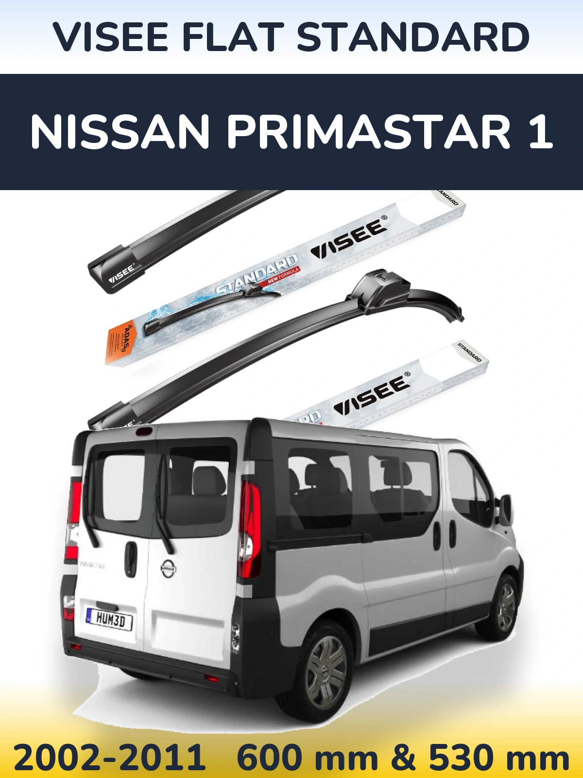 Sada předních stěračů VISEE FLAT STANDARD 600 a 530 mm pro Nissan Primastar 1 2002-2011