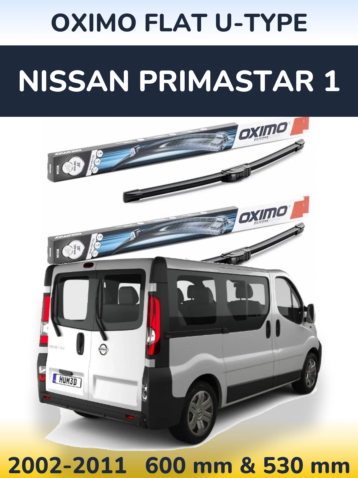 Sada předních stěračů Oximo Flat U-type 600 a 530 mm pro Nissan Primastar 1 2002-2011