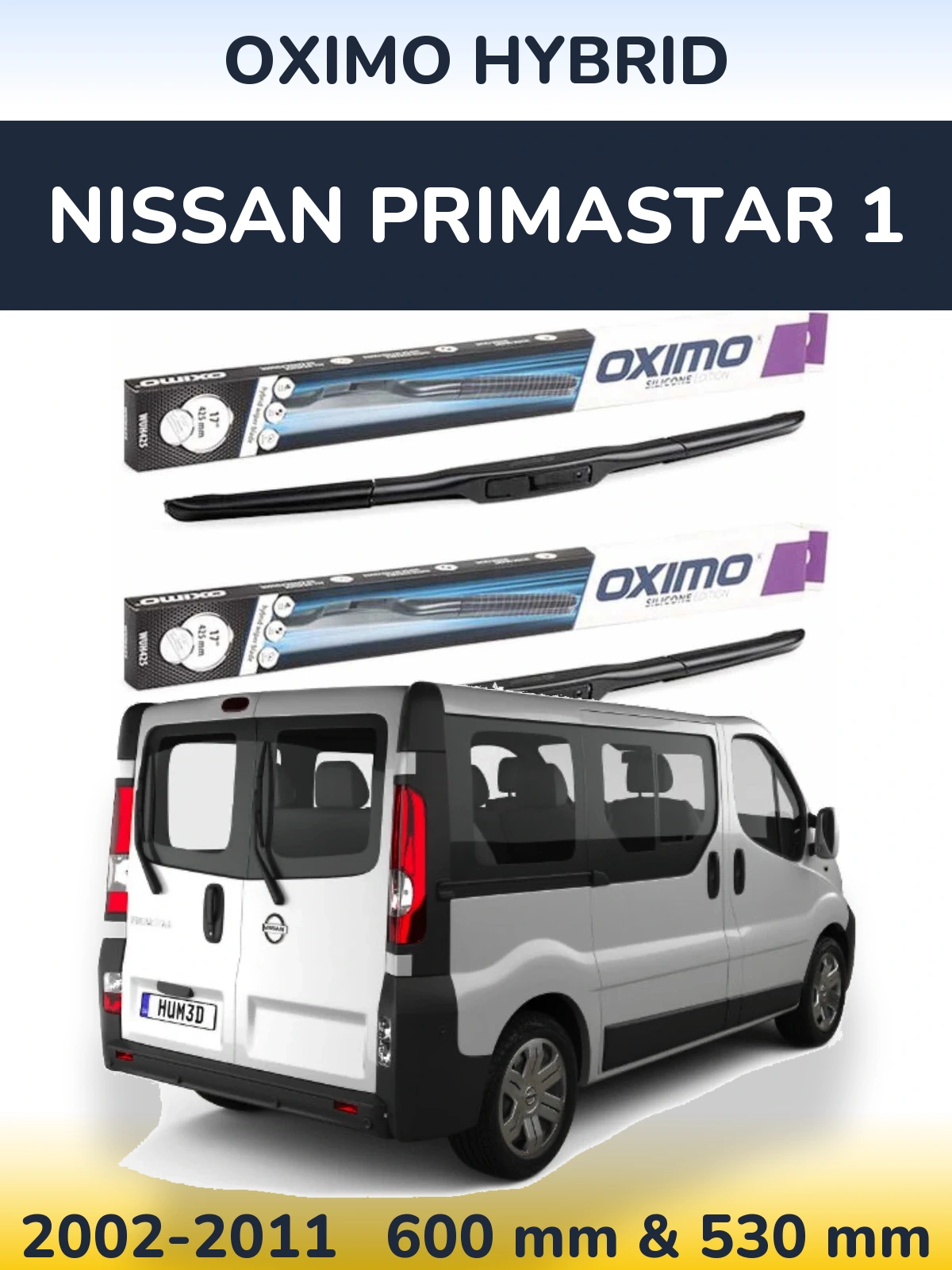 Sada předních stěračů Oximo Hybrid 600 a 530 mm pro Nissan Primastar 1 2002-2011