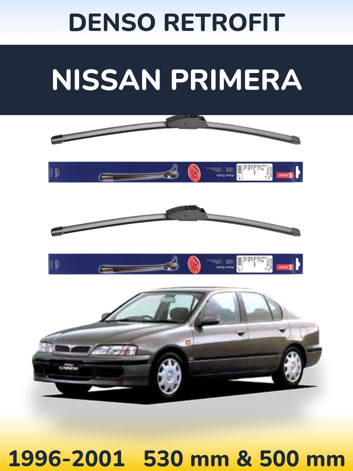 Sada předních stěračů Denso Retrofit 530 a 500 mm pro Nissan Primera 1996-2001