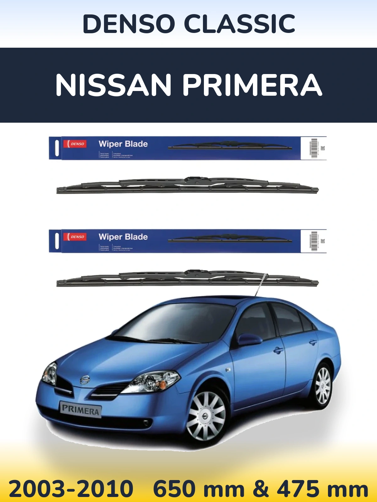 Sada předních stěračů Denso Classic 650 a 475 mm pro Nissan Primera 2003-2010