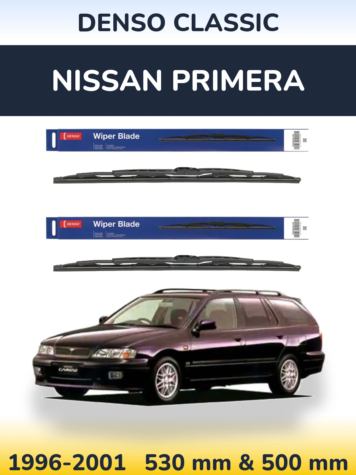 Sada předních stěračů Denso Classic 530 a 500 mm pro Nissan Primera 1996-2001