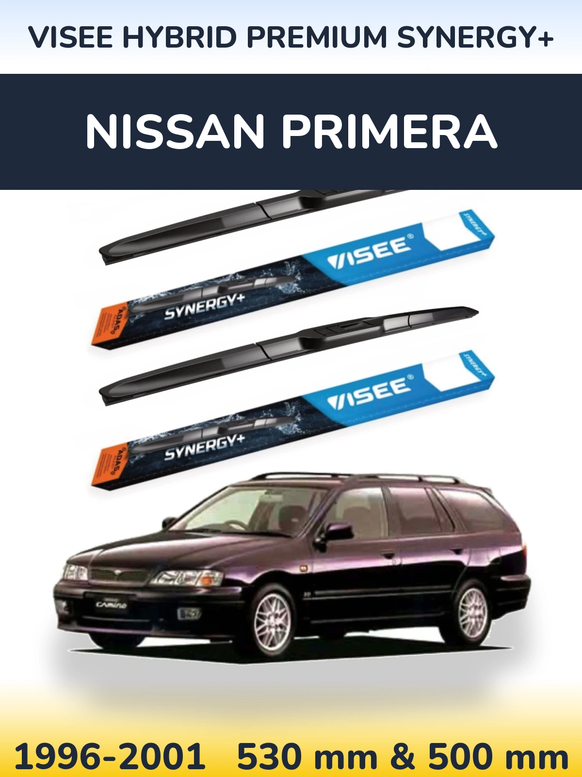 Sada předních stěračů VISEE HYBRID PREMIUM SYNERGY+ 530 a 500 mm pro Nissan Primera 1996-2001