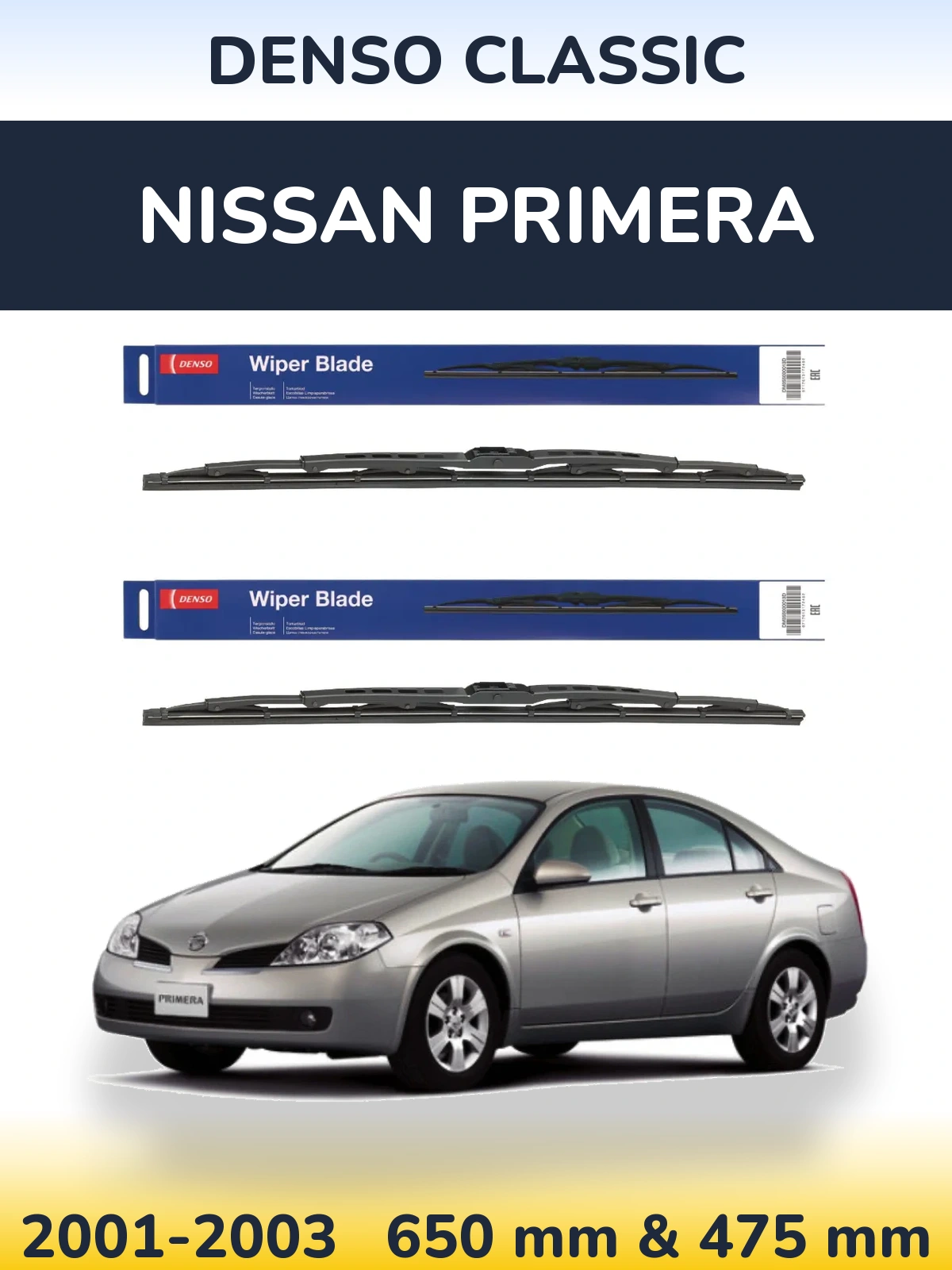 Sada předních stěračů Denso Classic 650 a 475 mm pro Nissan Primera 2001-2003