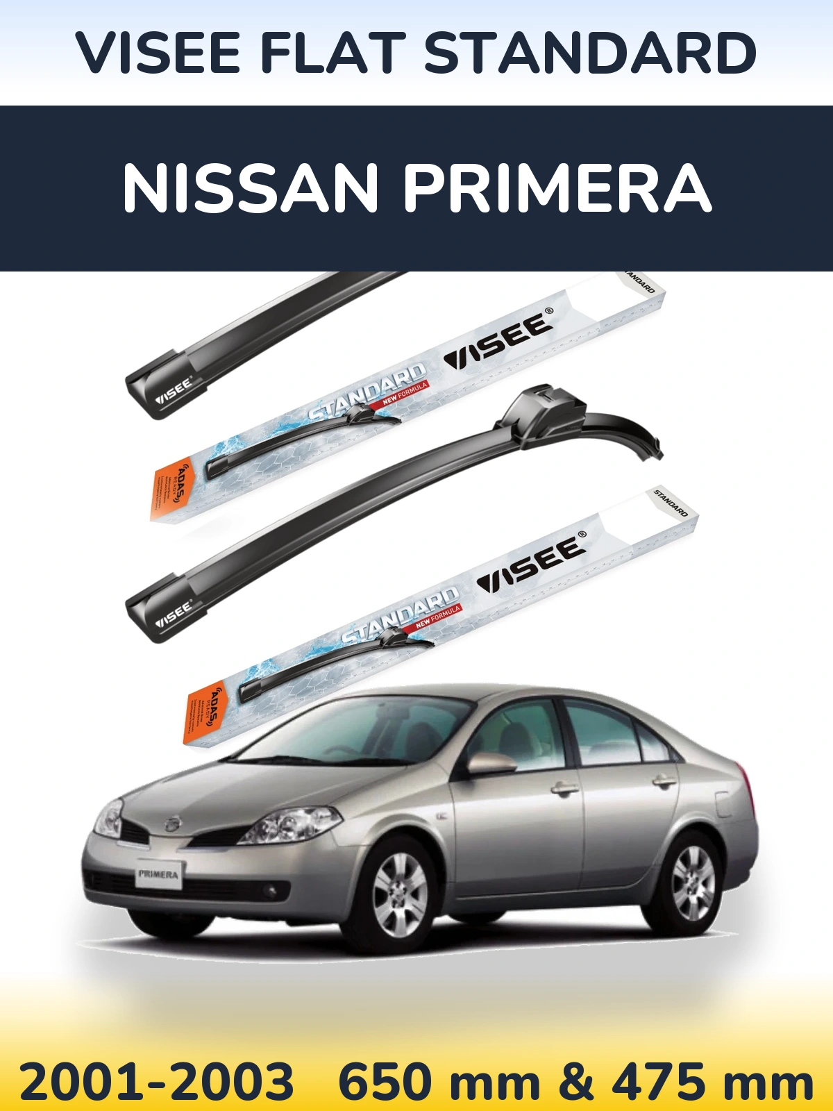 Sada předních stěračů VISEE FLAT STANDARD 650 a 475 mm pro Nissan Primera 2001-2003