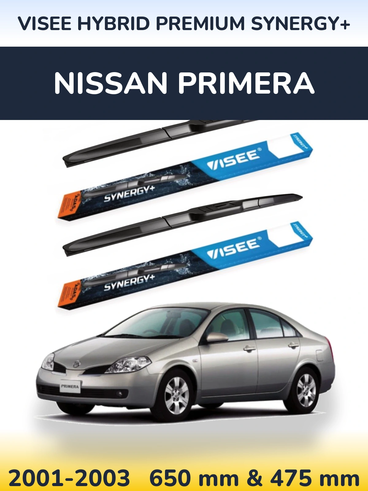 Sada předních stěračů VISEE HYBRID PREMIUM SYNERGY+ 650 a 475 mm pro Nissan Primera 2001-2003