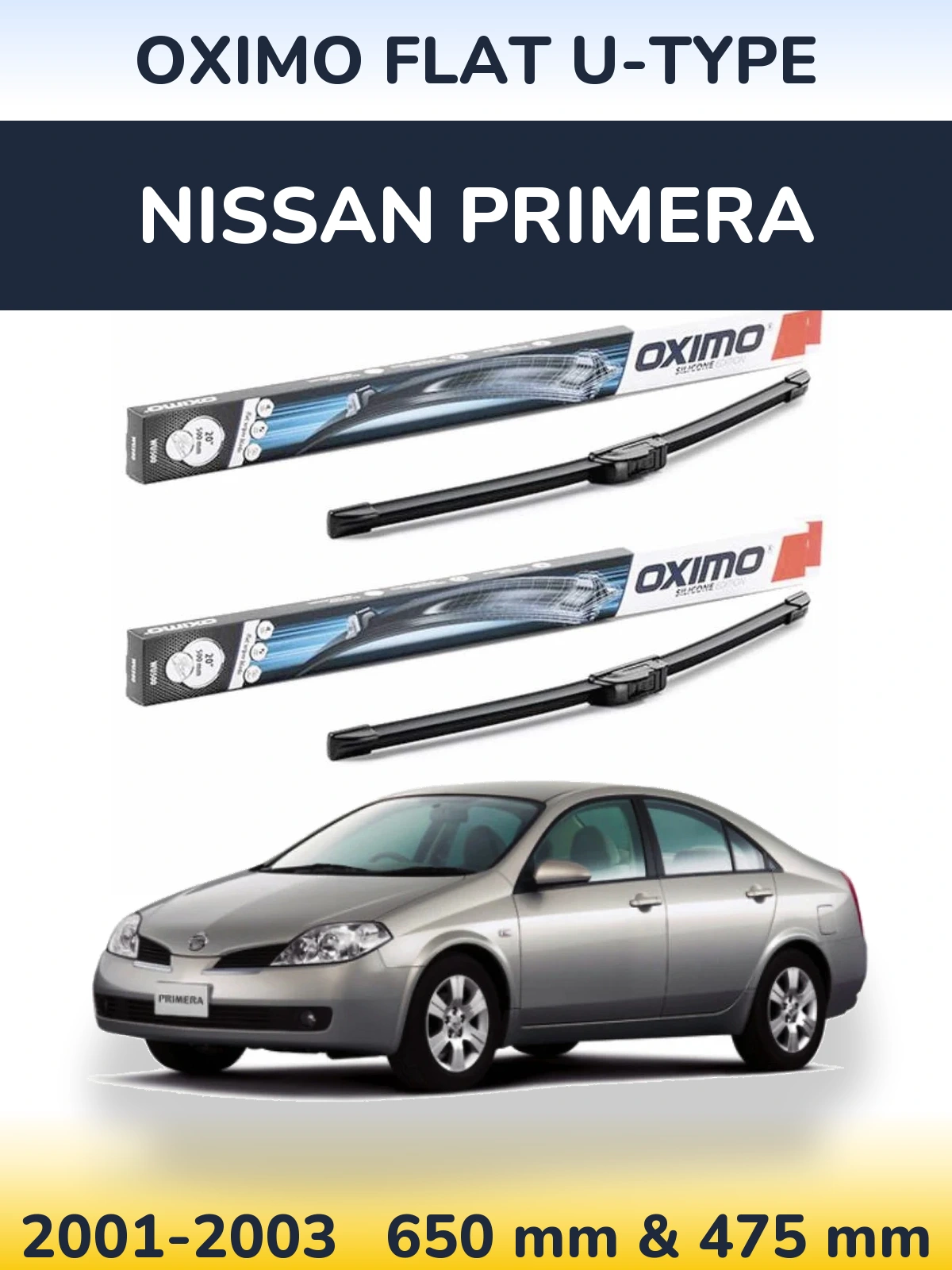 Sada předních stěračů Oximo Flat U-type 650 a 475 mm pro Nissan Primera 2001-2003