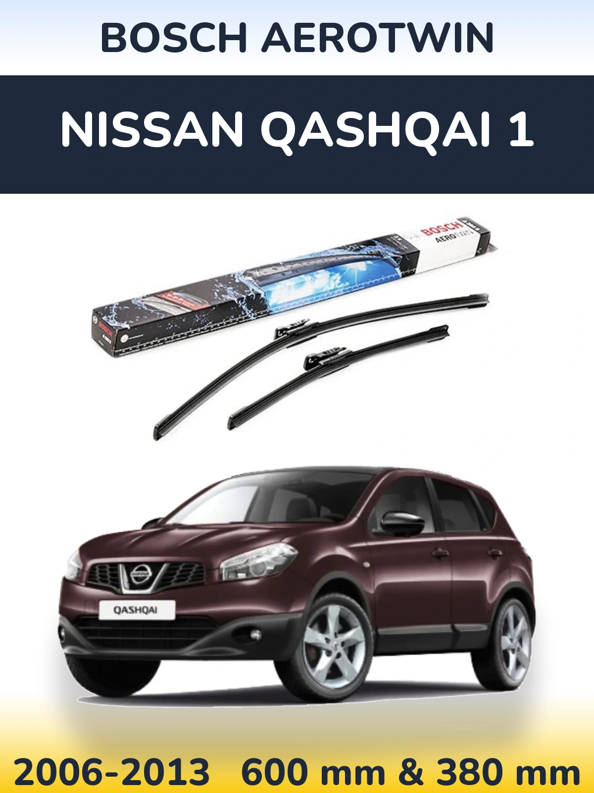 Sada předních stěračů BOSCH AeroTwin 600 a 380 mm pro Nissan Qashqai 1 2006-2013