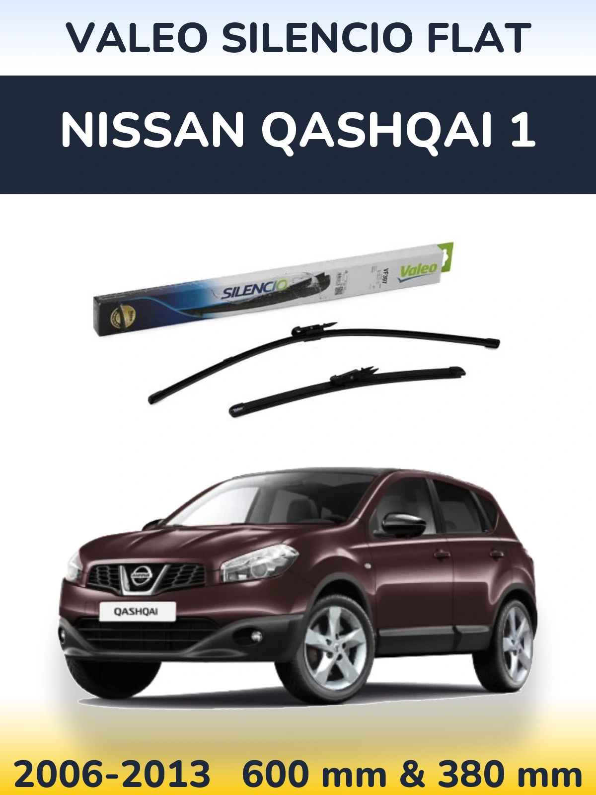 Sada předních stěračů Valeo Silencio Flat 600 a 380 mm pro Nissan Qashqai 1 2006-2013