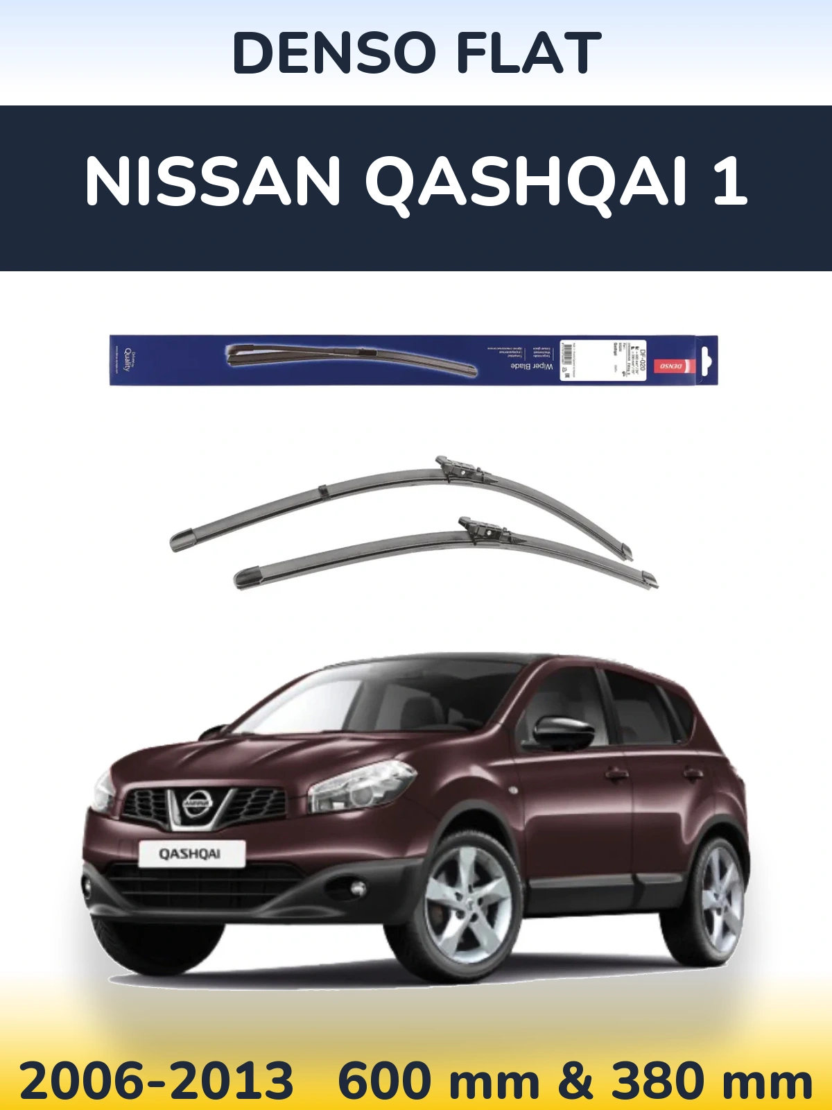 Sada předních stěračů Denso Flat 600 a 380 mm pro Nissan Qashqai 1 2006-2013