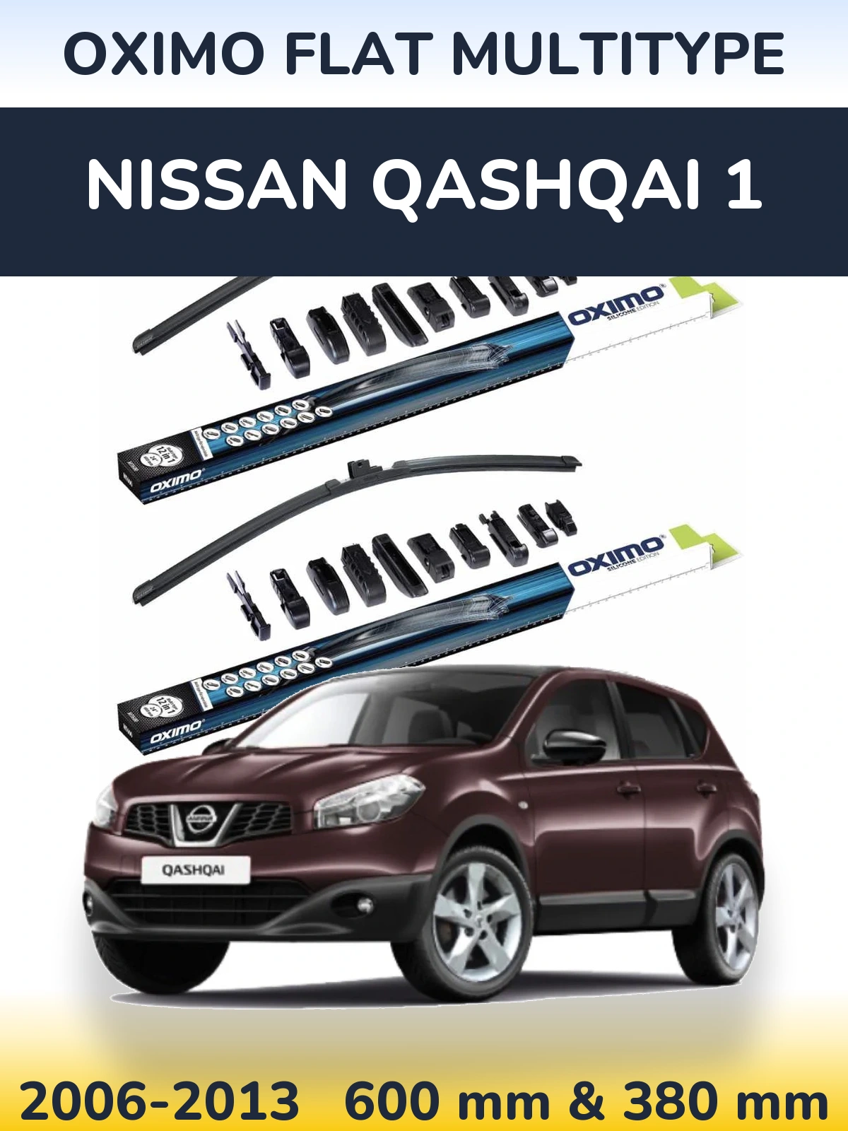 Sada předních stěračů Oximo Flat MultiType 600 a 380 mm pro Nissan Qashqai 1 2006-2013